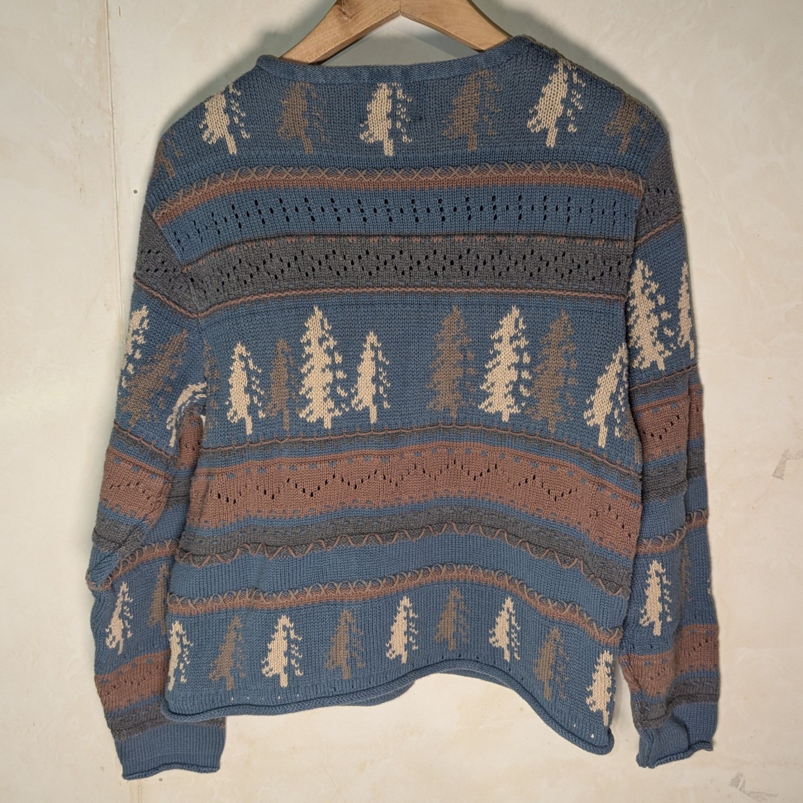Vtg 1990s Woolrich Sweater Woman’s small 100% Cotton Tree Fair Isle Knit USA