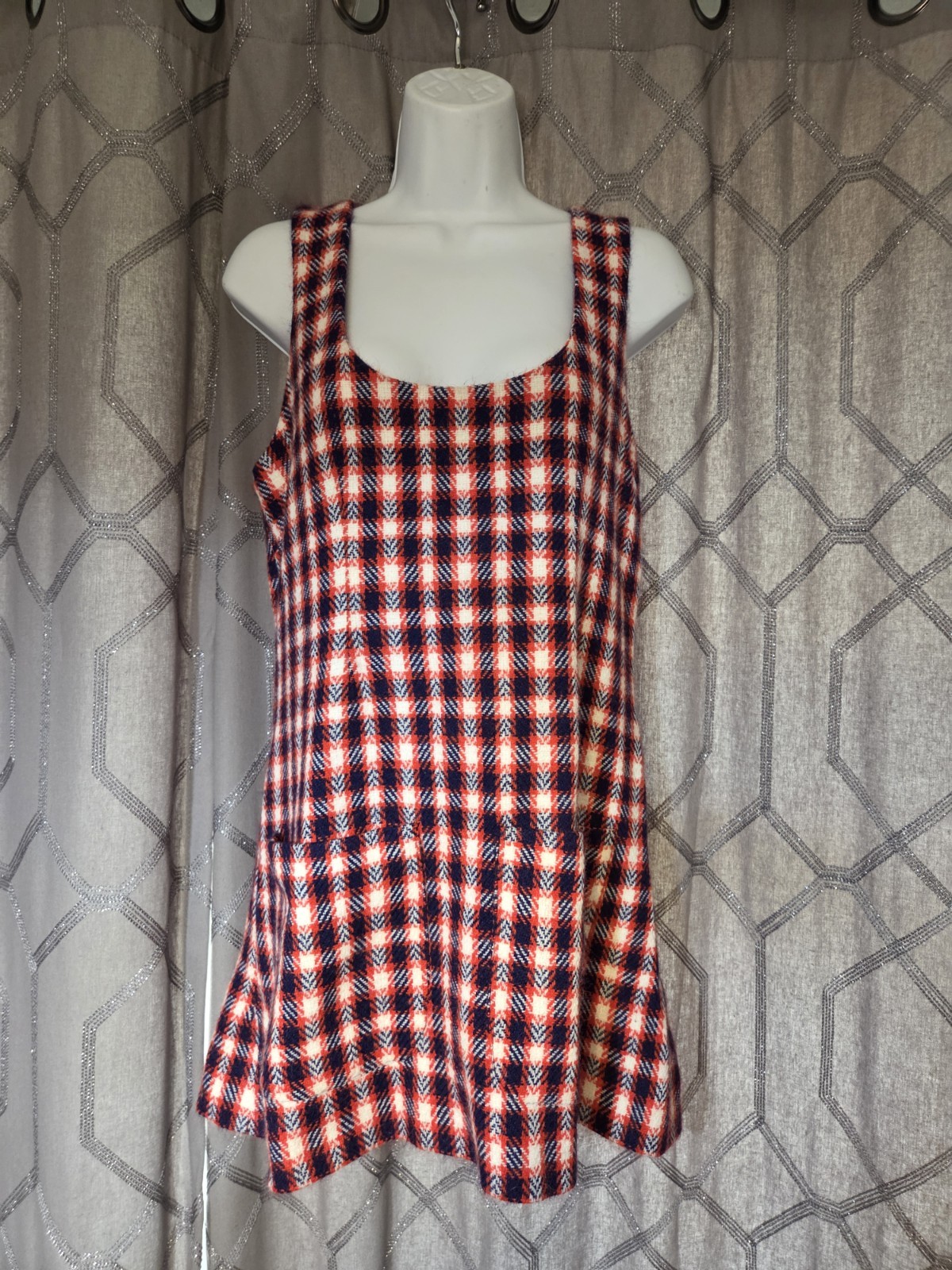 Vintage 60s Mod Red White Blue Plaid Mini Dress S