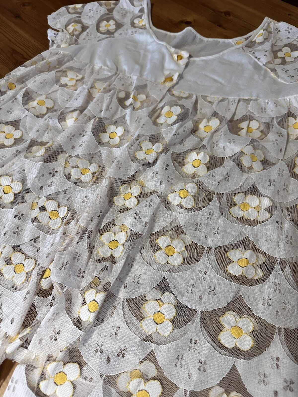 Vtg 60s Lingerie Sheer Lace Babydoll Negligee Teddy Shirt Flower Floral White