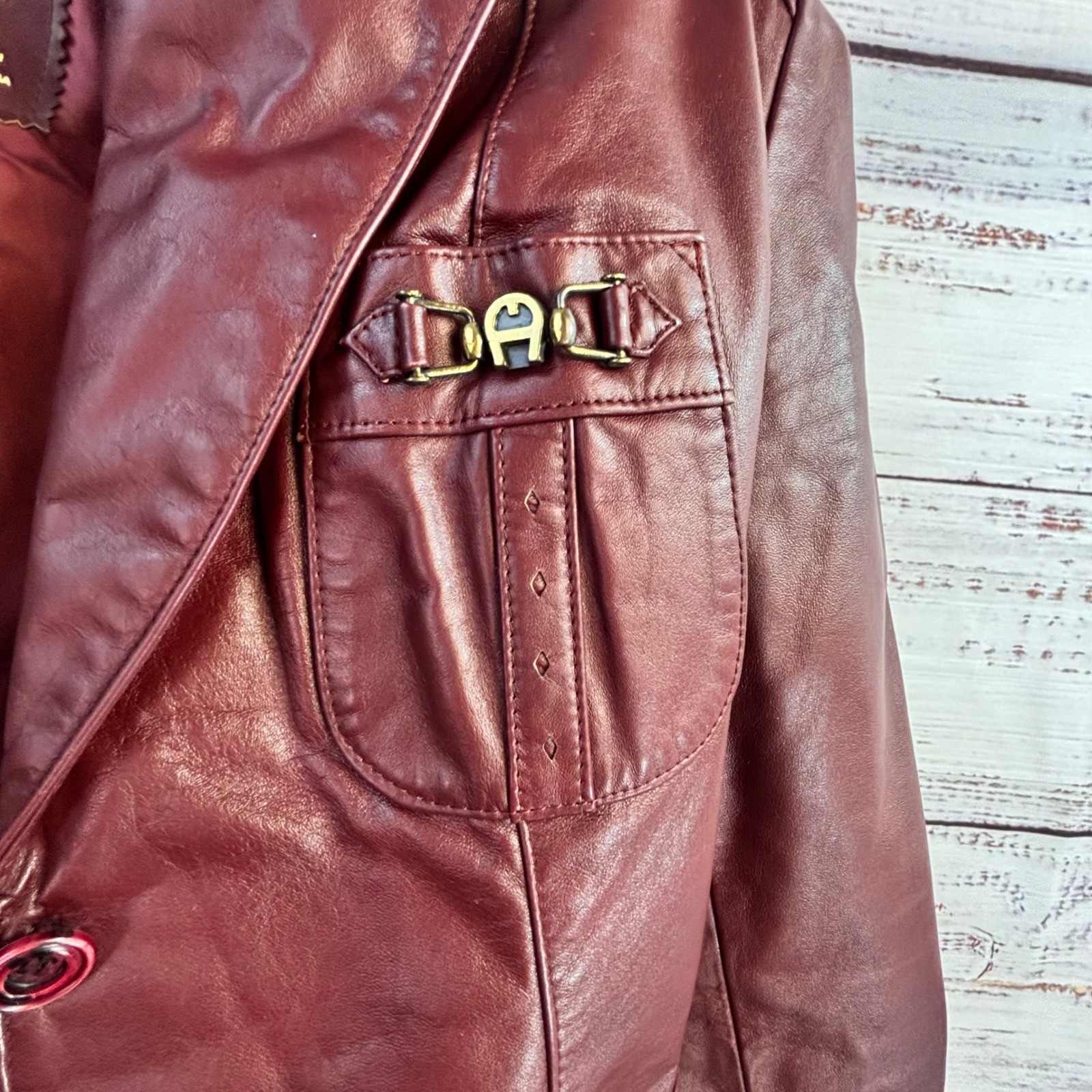 Vtg Dark Academia Equestrian Leather Blazer Etienne Aigner 12 Burgundy Oxblood