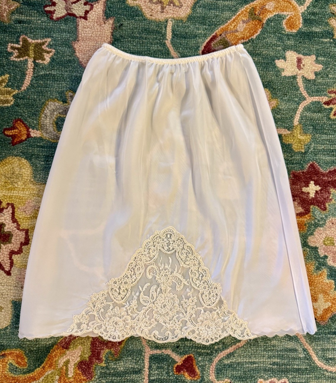 Vtg 60s Corhan White Embroidered Lace Half Slip Sz M Scalloped Hem