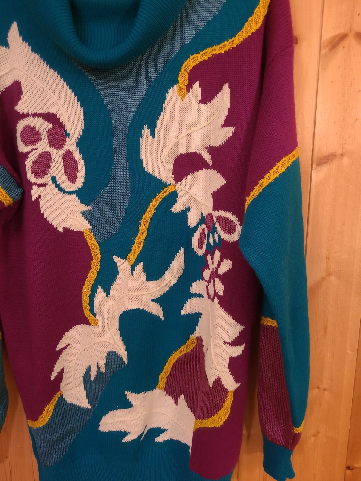 Vintage 80’s Sweater Purple Turquoise Women’s Size L Pyke Limited Bright Bold
