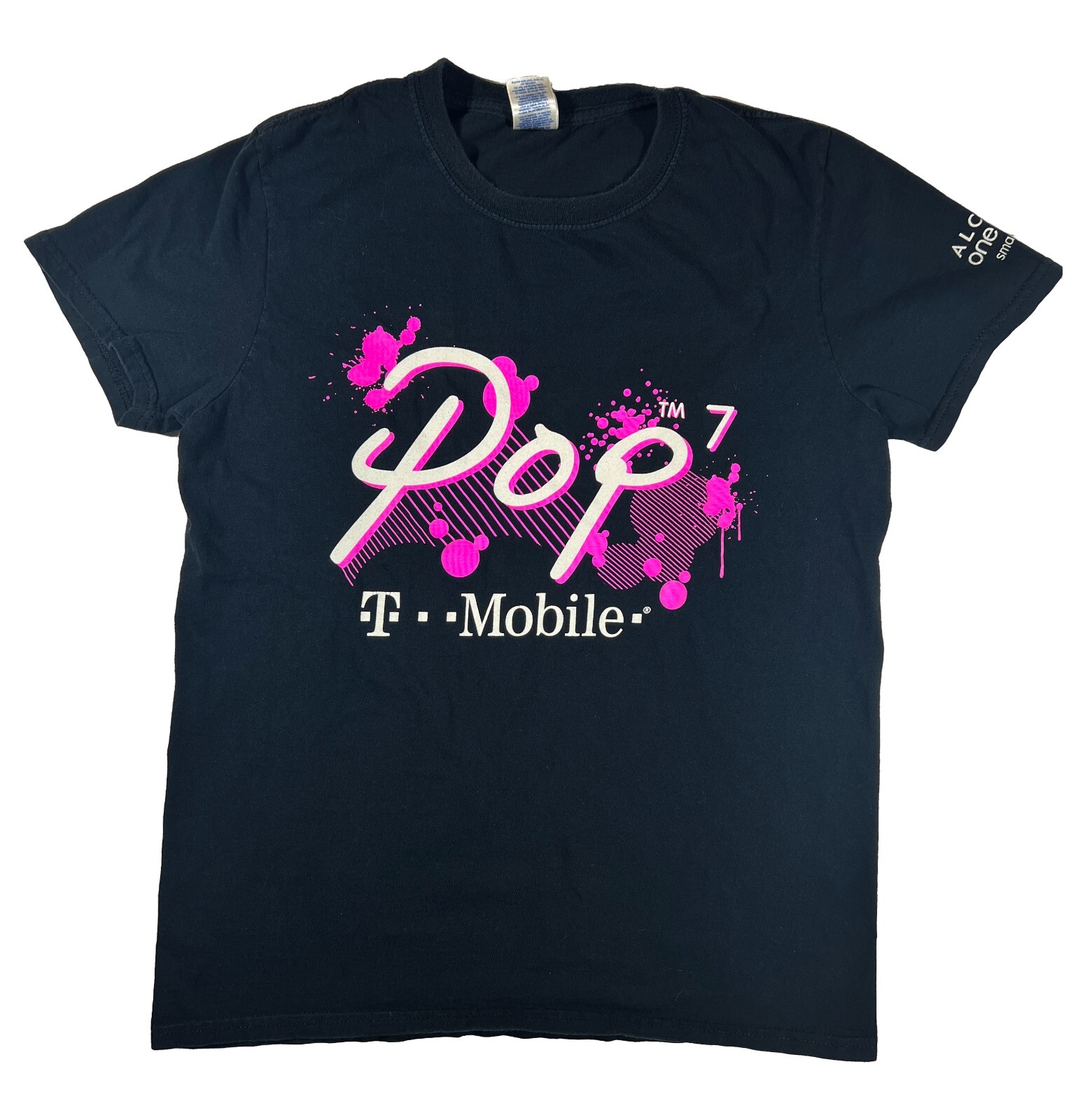 T-Mobile Pop 7 / Alcatel Promo T-Shirt, Black + Neon Pink Ladies Cut Small