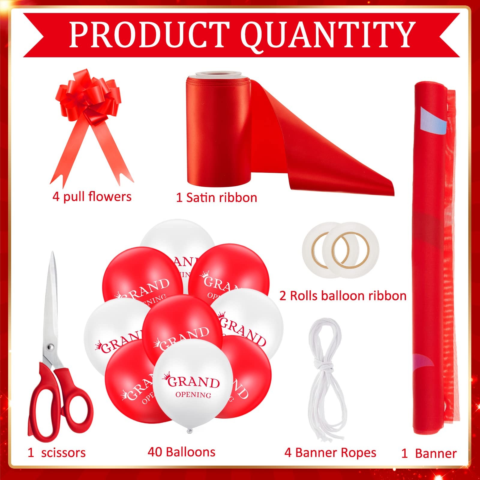 Grand Opening Ceremony Kit, Banner, Balloons, Scissors, Ribbon, Bows