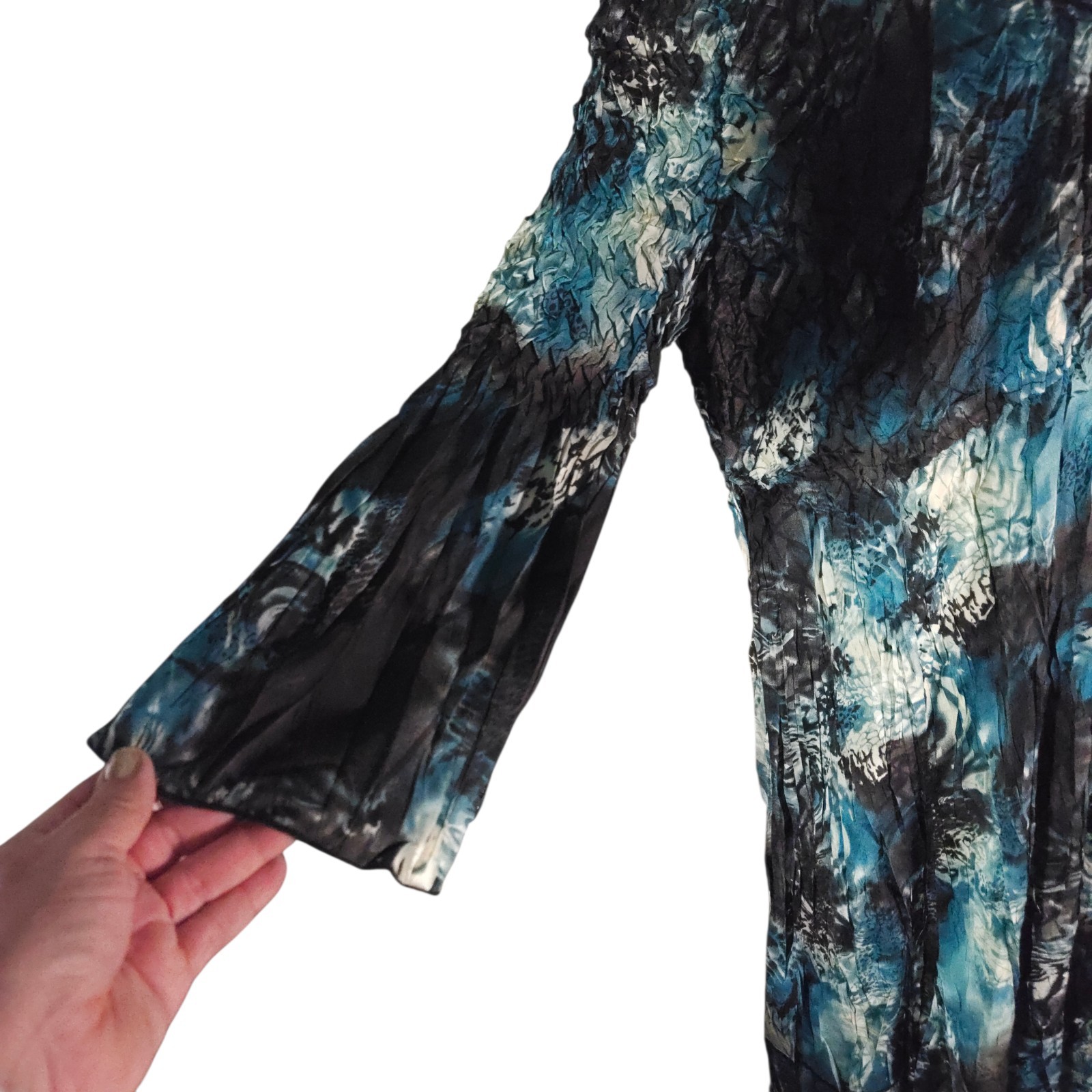 Vtg Y2K Alberto Makali Witchy Whimsy Goth Crinkle Dress Teal Blue Black Size XL