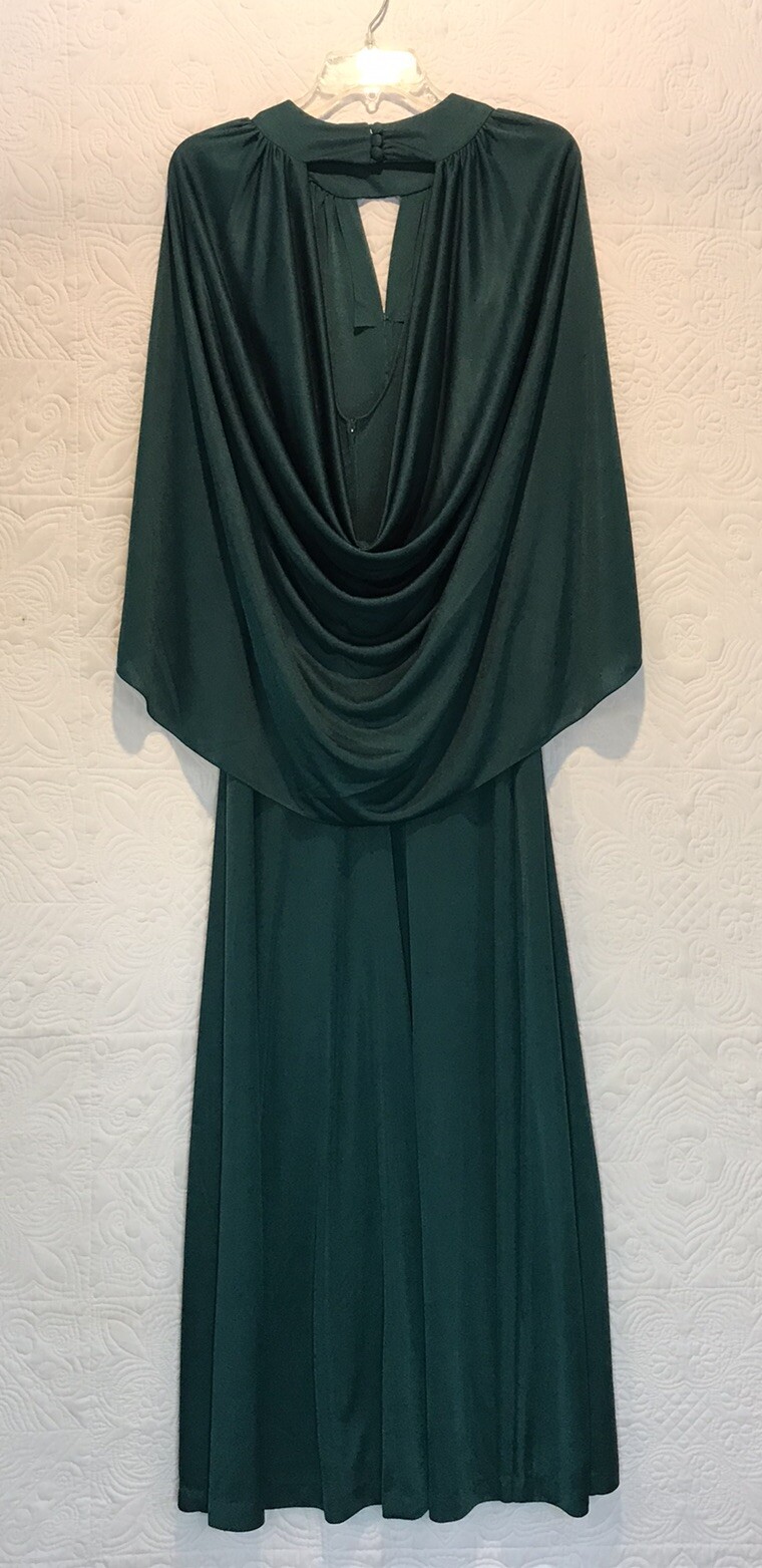 Vintage 70s Halter Maxi Dress With Capelet Green 9/10 Boho Disco Awesome!