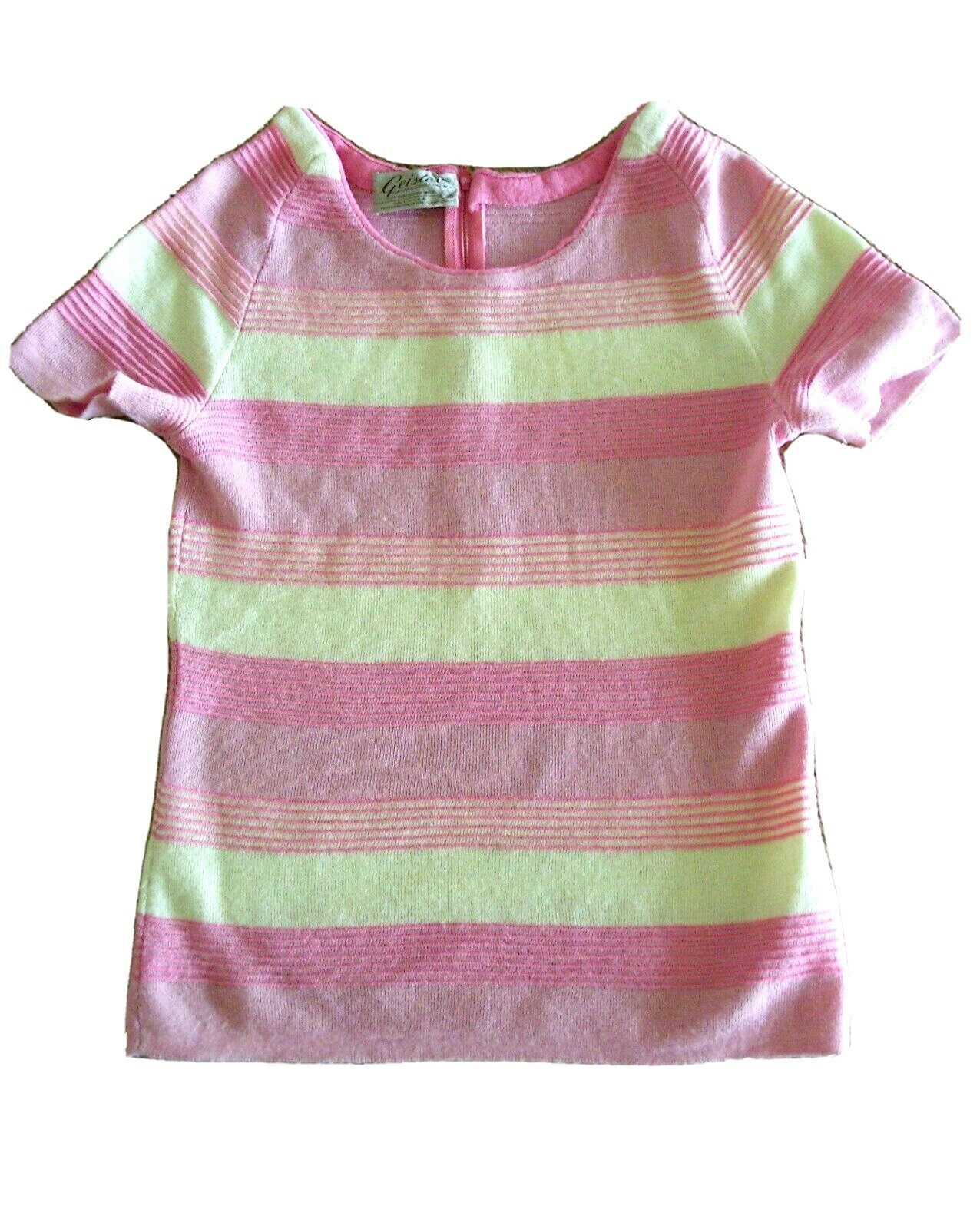 VINTAGE wool pink cream candy lolly striped jumper t-shirt 60s Mod ribbed UK10 S