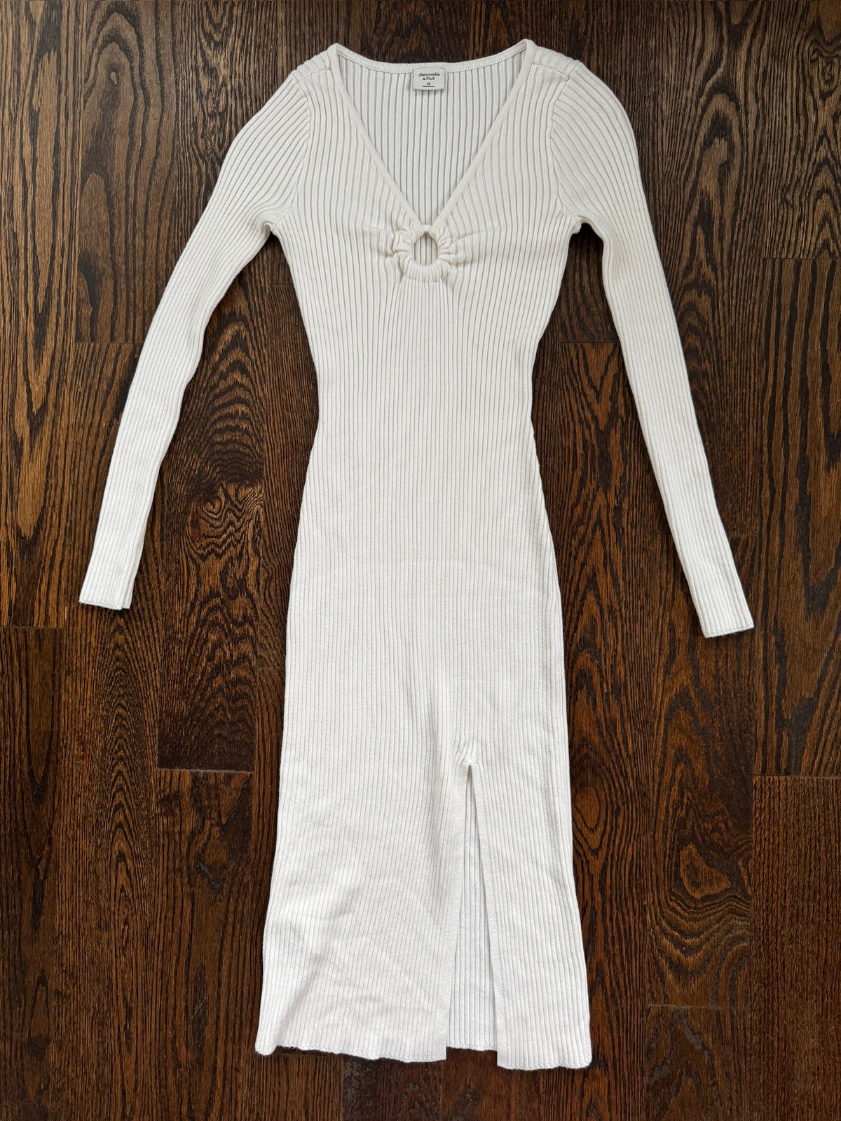 Abercrombie and Fitch Keyhole Ribbed Long Slit V Neck Fitted Dress White XS