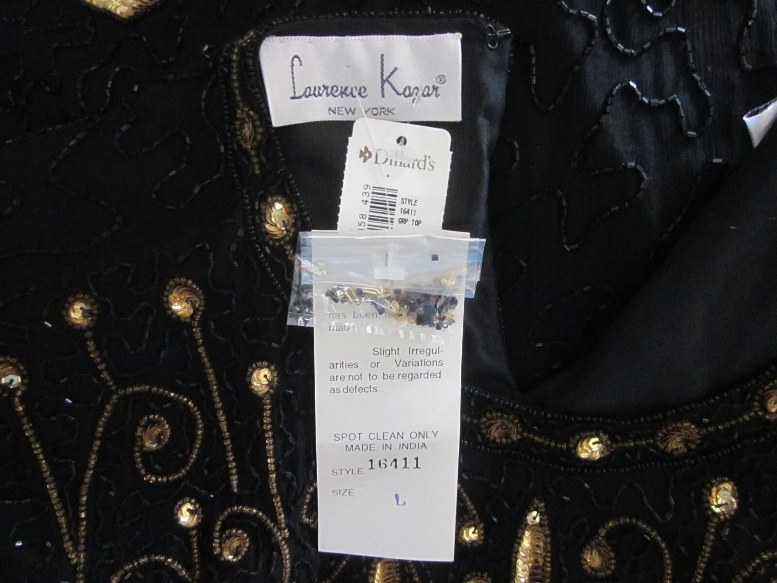 VTG NWT LAURENCE KAZAR Silk Heavily Beaded & Sequined Black Gold Evening Bouse L