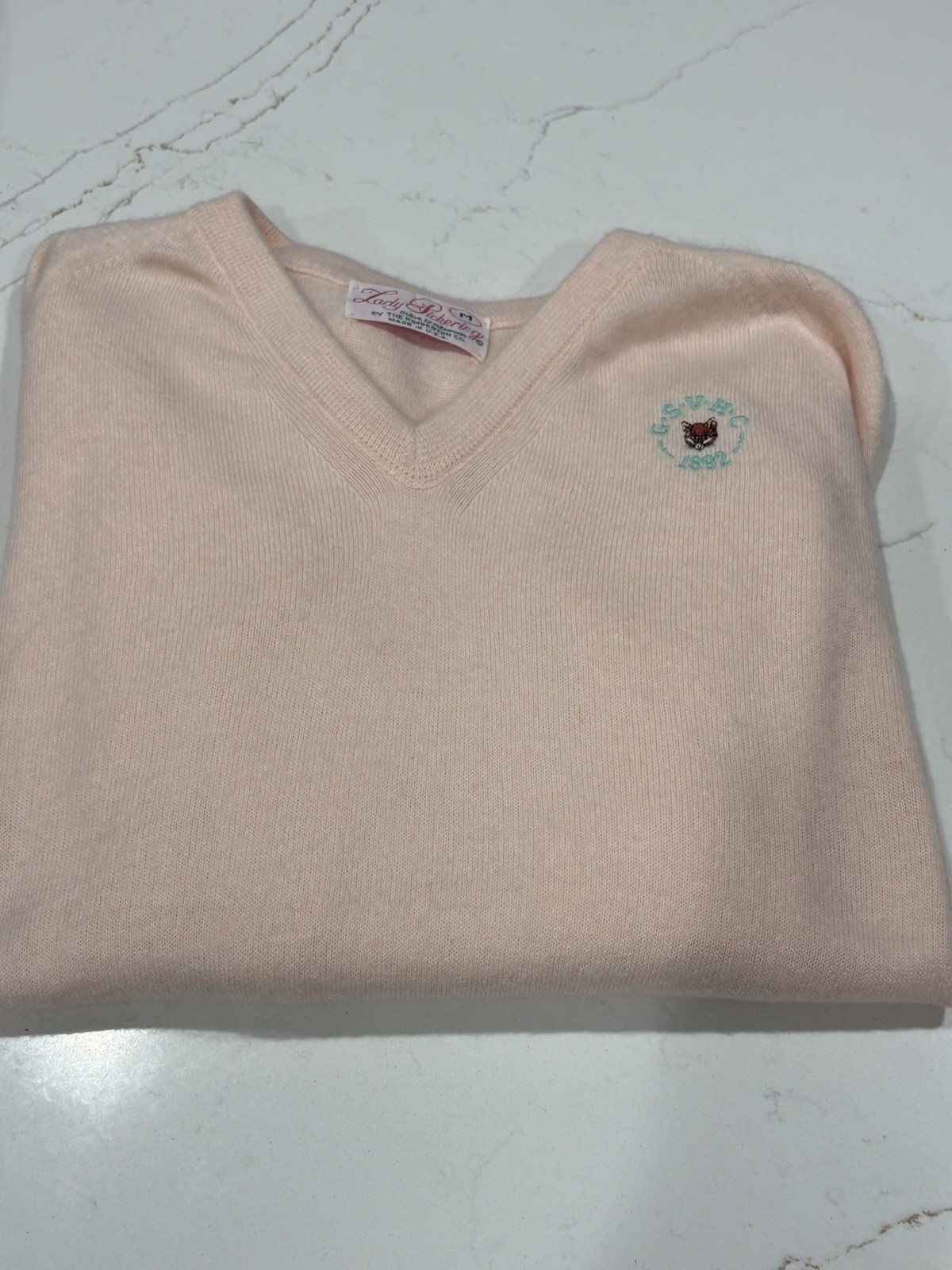 Vintage Greenspring Valley Hunt Club Gold Sweater Lady Pickering Pink Size M