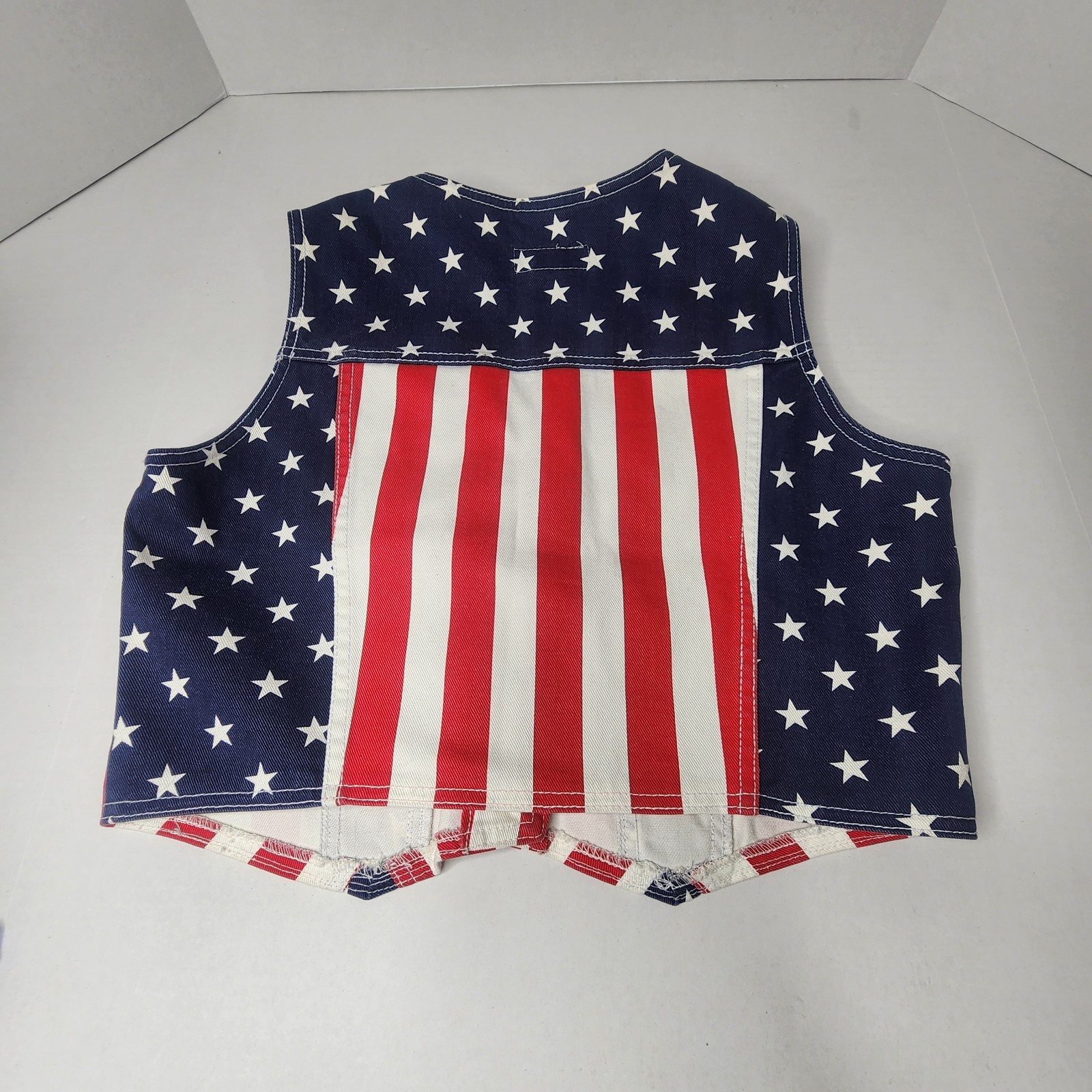 Vintage Parkers Jeans American Flag Vest Womens Large Denim Made in USA Button