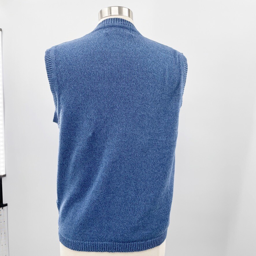 Vintage Tulchan Dusty Blue Floral Embroidered Sweater Vest Size Large L