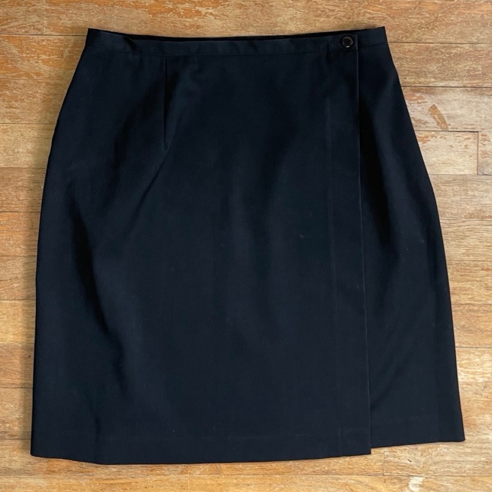 Vintage Black Twill Wrap Skirt Size Medium 30″ Waist 1990s Classic Straight Cut
