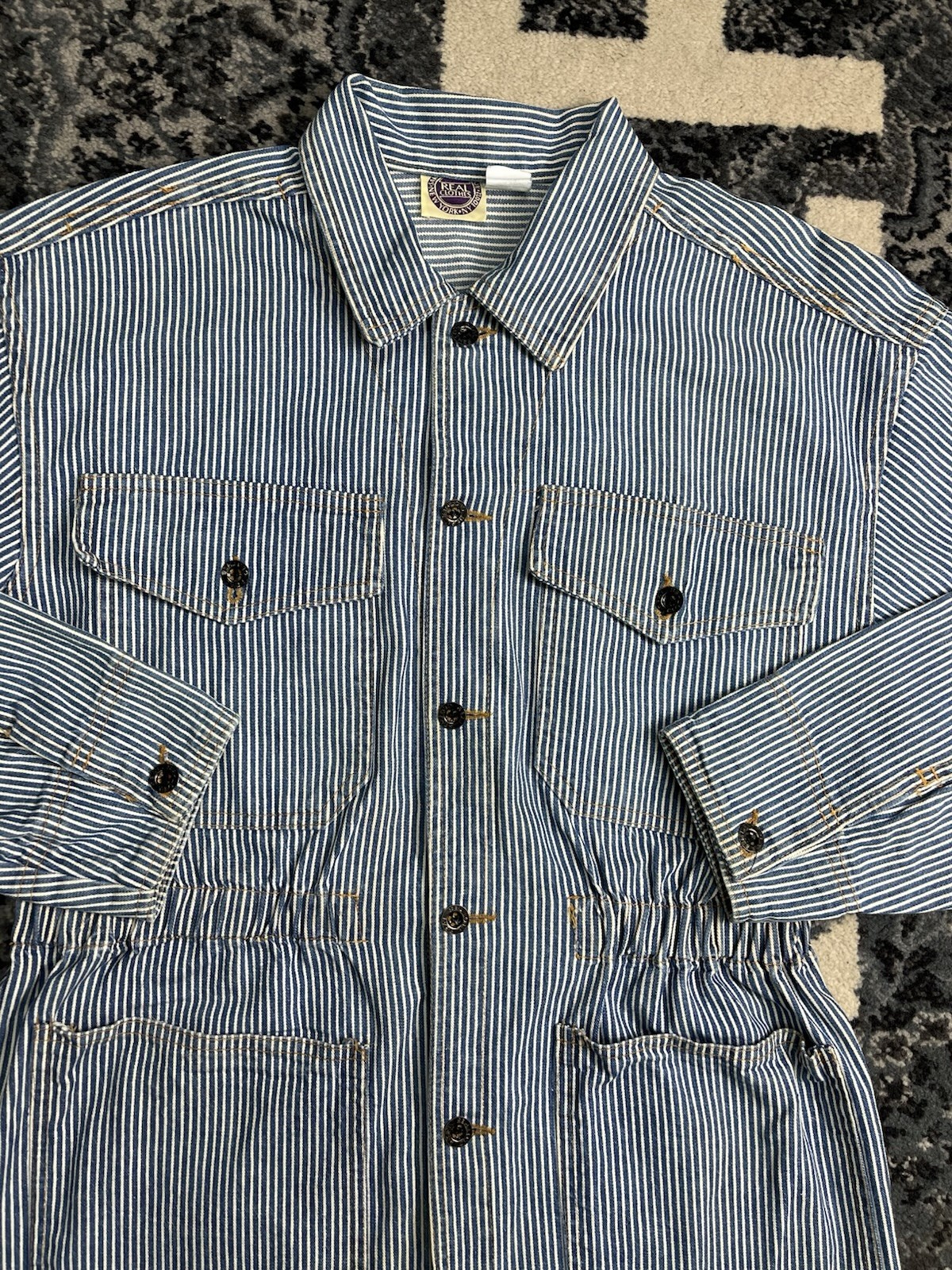 Vintage 1980s Women Hickory Stripe Denim Chore Jacket Made In USA Size Small