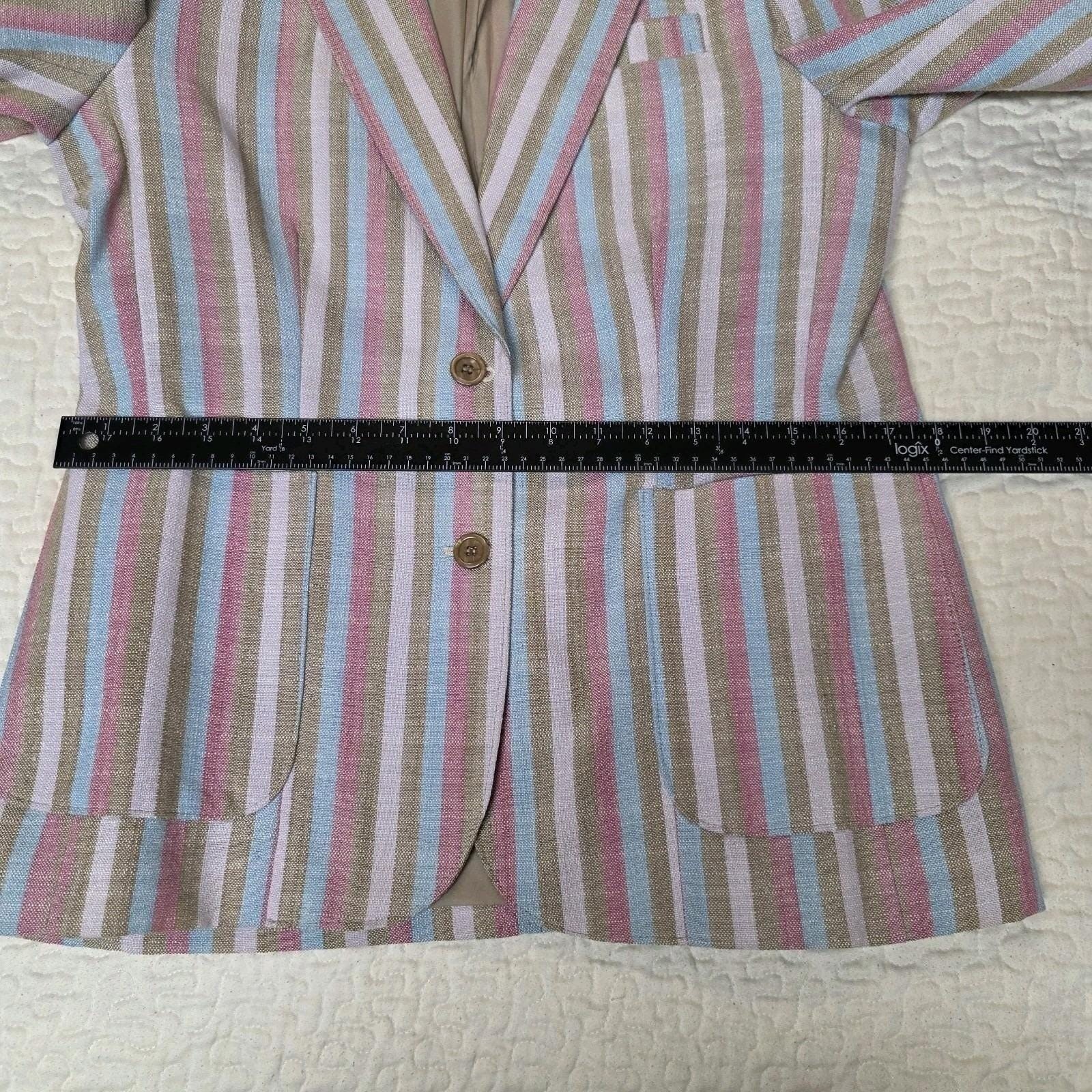 Blazer Jacket Size 12 Queens Way Fashion Pastel Striped Japan Moonstone Brooch
