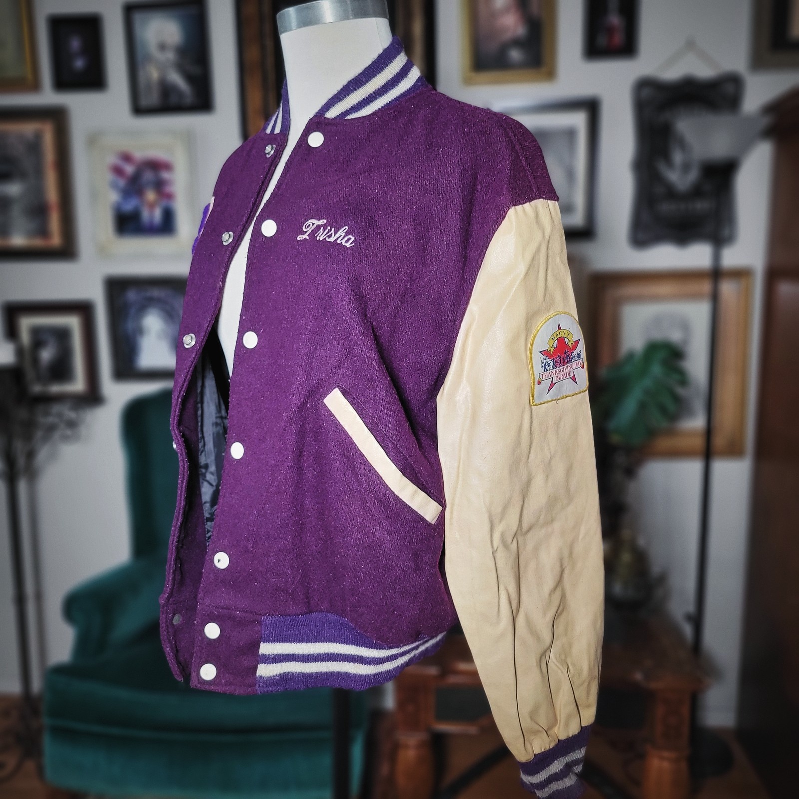 Vintage 90s Butwin Varsity Jacket Purple Leather Macy’s Parade Womens Large