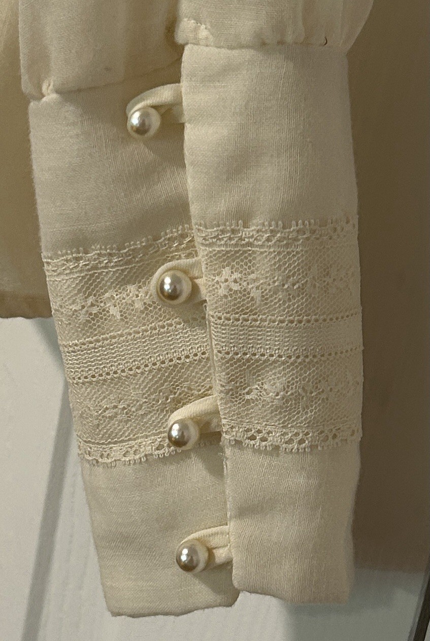 1978 JESSICA’S GUNNIES VTG SHEER BACK PRARIE BLOUSE-MUSHROOM BUTTONS MODERN XS/S