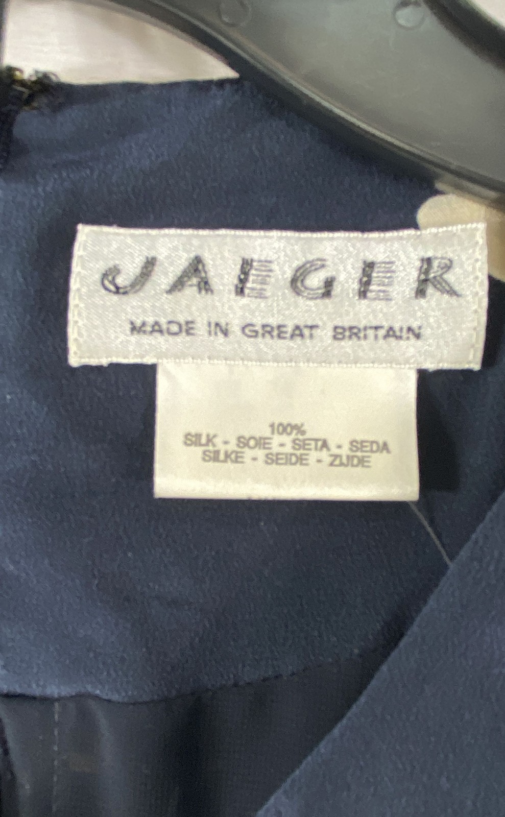Vintage 90s Jaeger Women’s Navy Blue 100% Silk Floral Short Sleeve Dress Made UK
