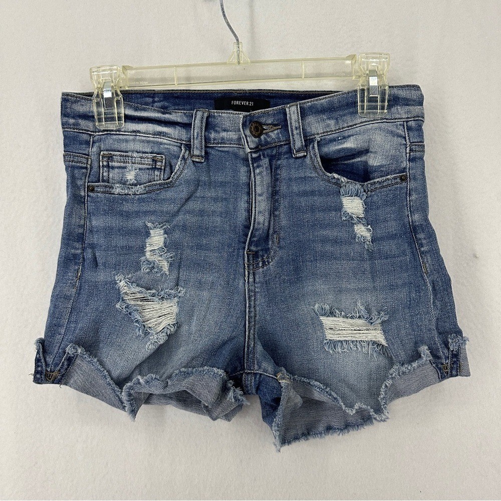 Forever 21 High Waisted Distressed Jean Shorts Womans 27 Medium Wash