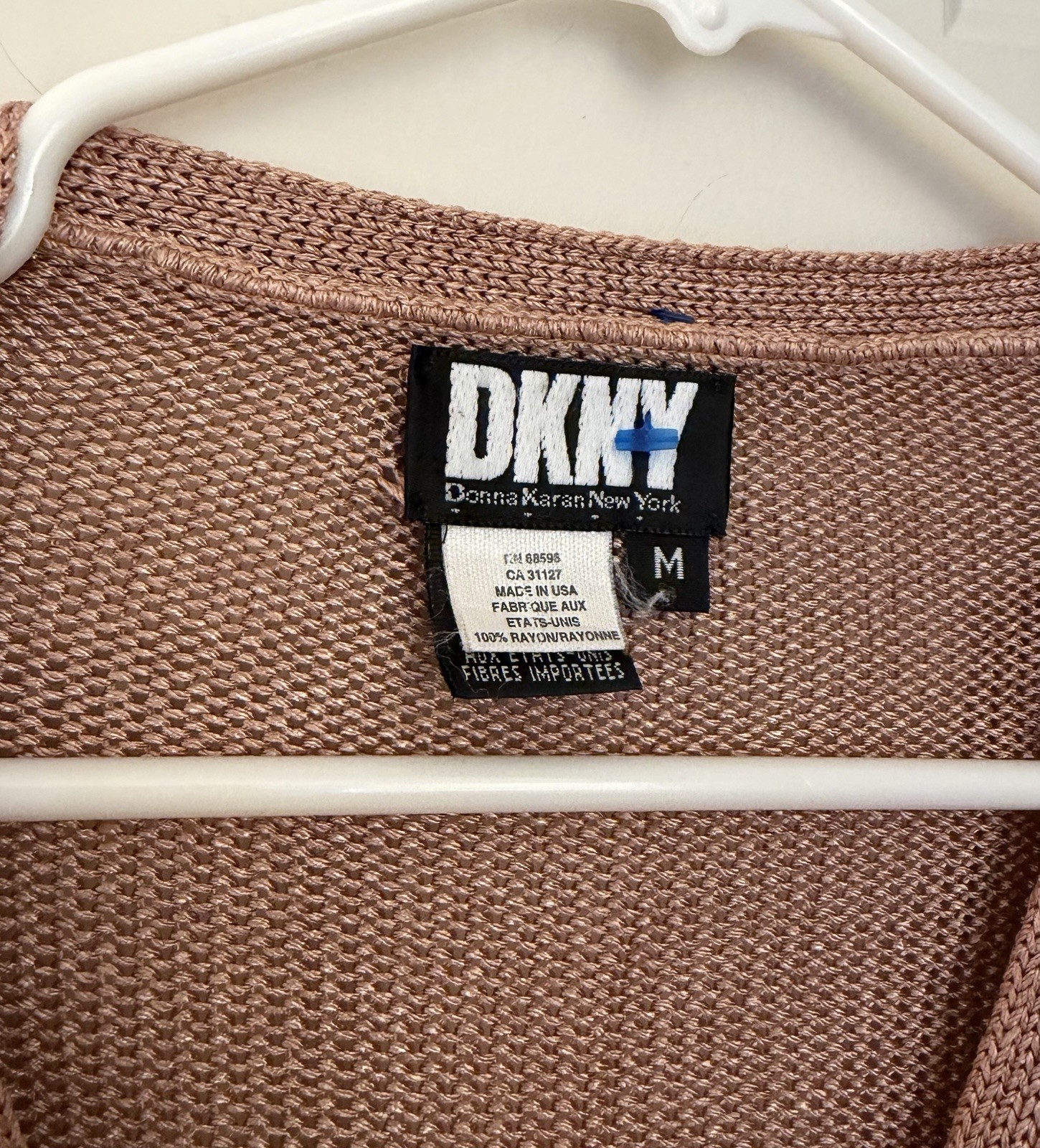 Vintage DKNY Made In USA Slinky Metallic Cardigan, Neutral Pink/Rose Gold, M