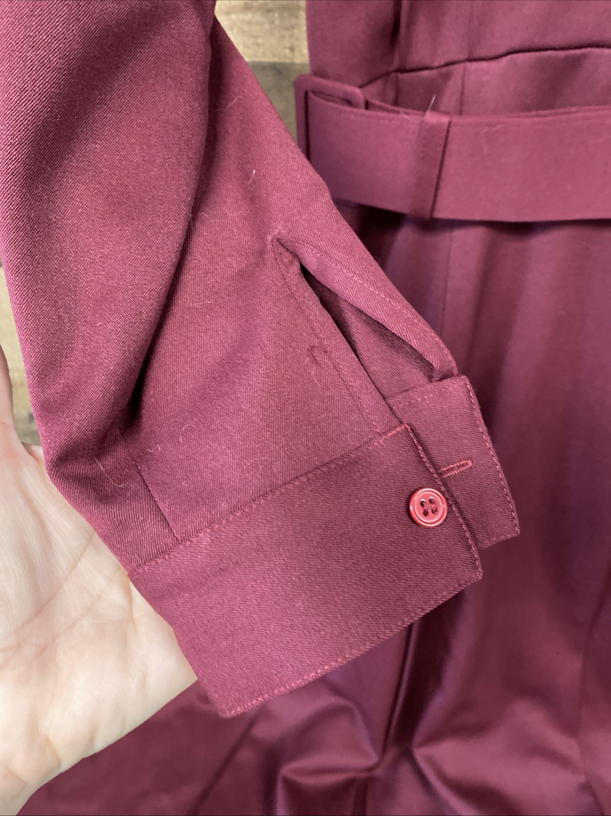 Vintage Jos. A. Bank Clothiers Burgundy Dress Long Sleeve Belt 100% Wool Size 10