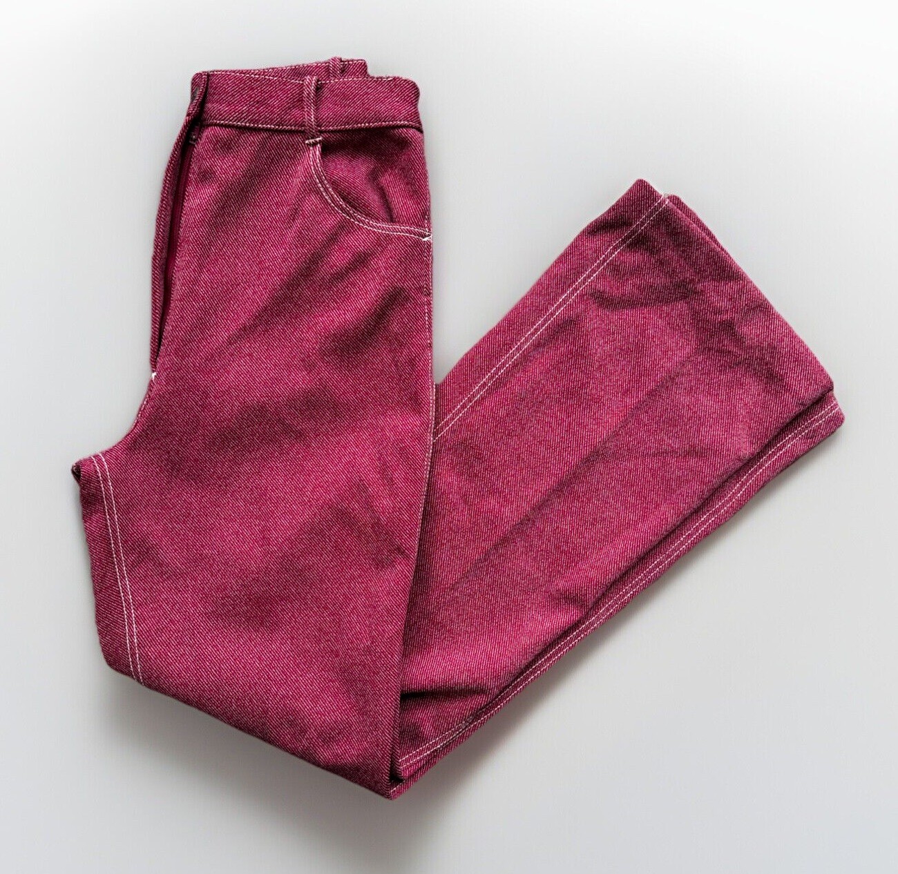 70s Sears Womens Disco Boot Cut Burgundy Pants.high Waist.white Trim.27-28”/31”