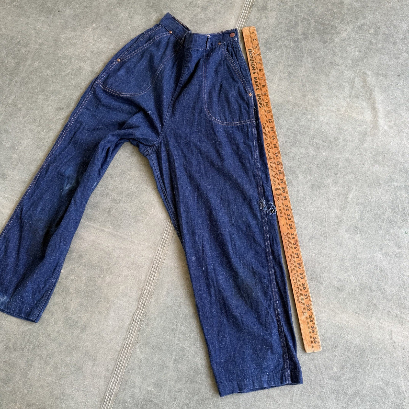 1950s Stockton Of Dallas Side Zip Denim Pants Dark Blue Jeans Vintage 1960s