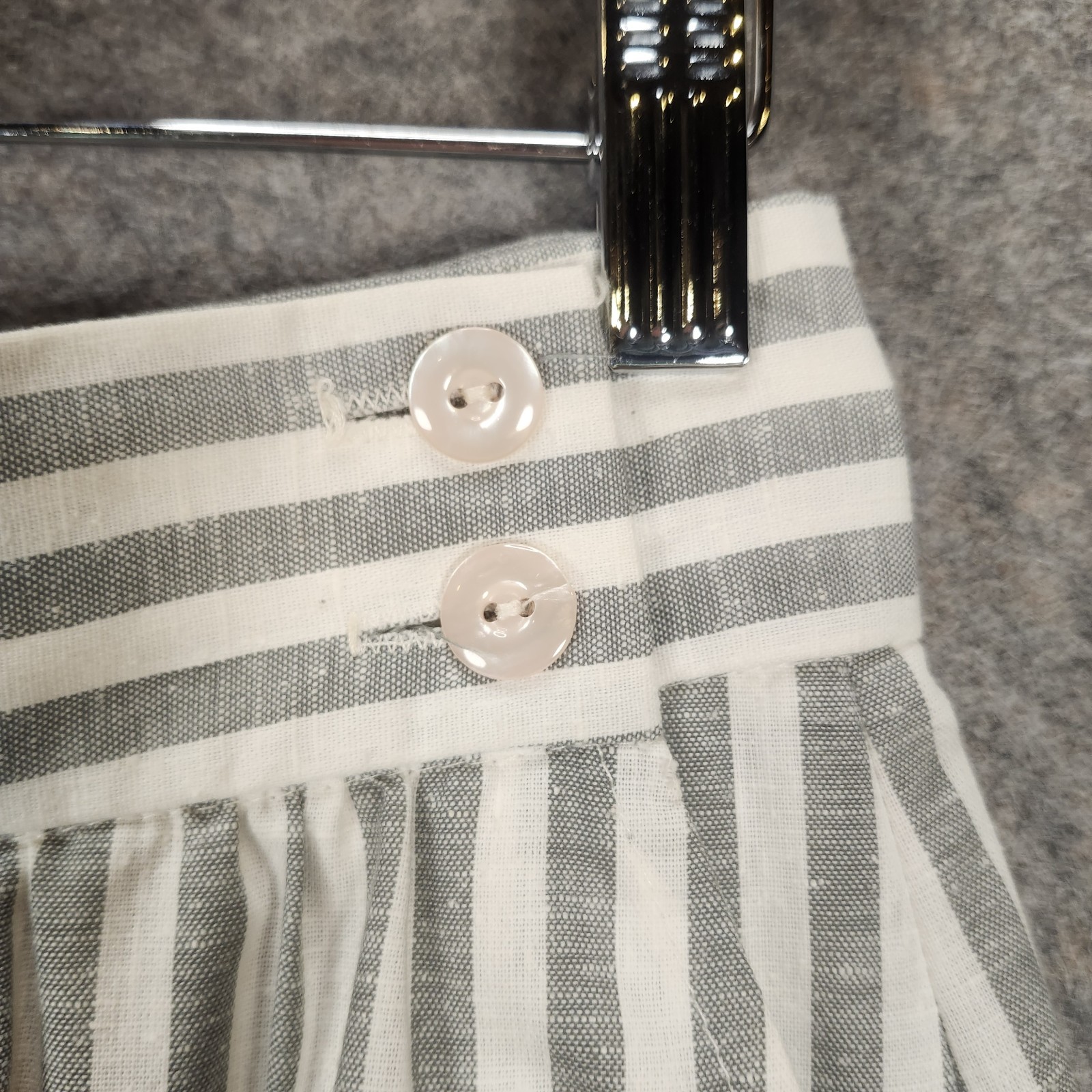 Vintage Pantasia San Francisco Linen Skirt Suit Gray White Striped 80s Pockets
