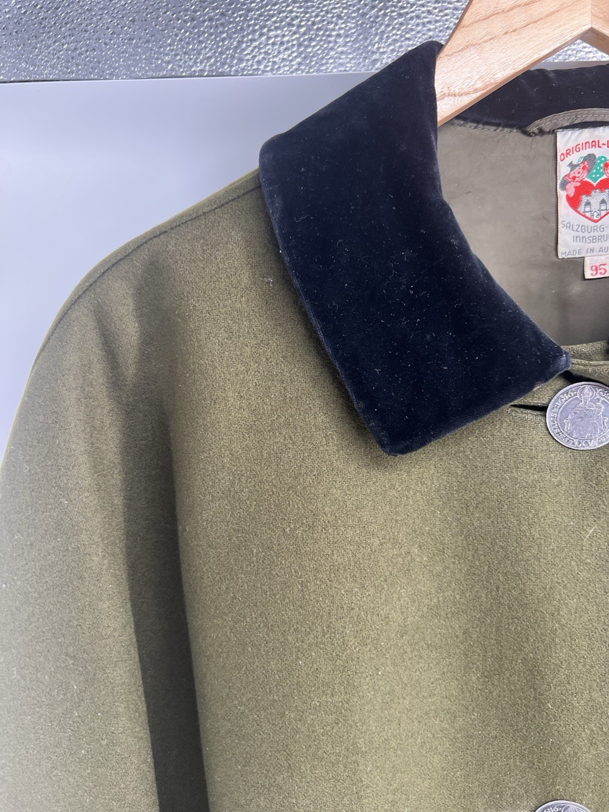 Vintage Rare Original Lanz Salzburg Olive Green Austrian Wool Loden Coat Cape