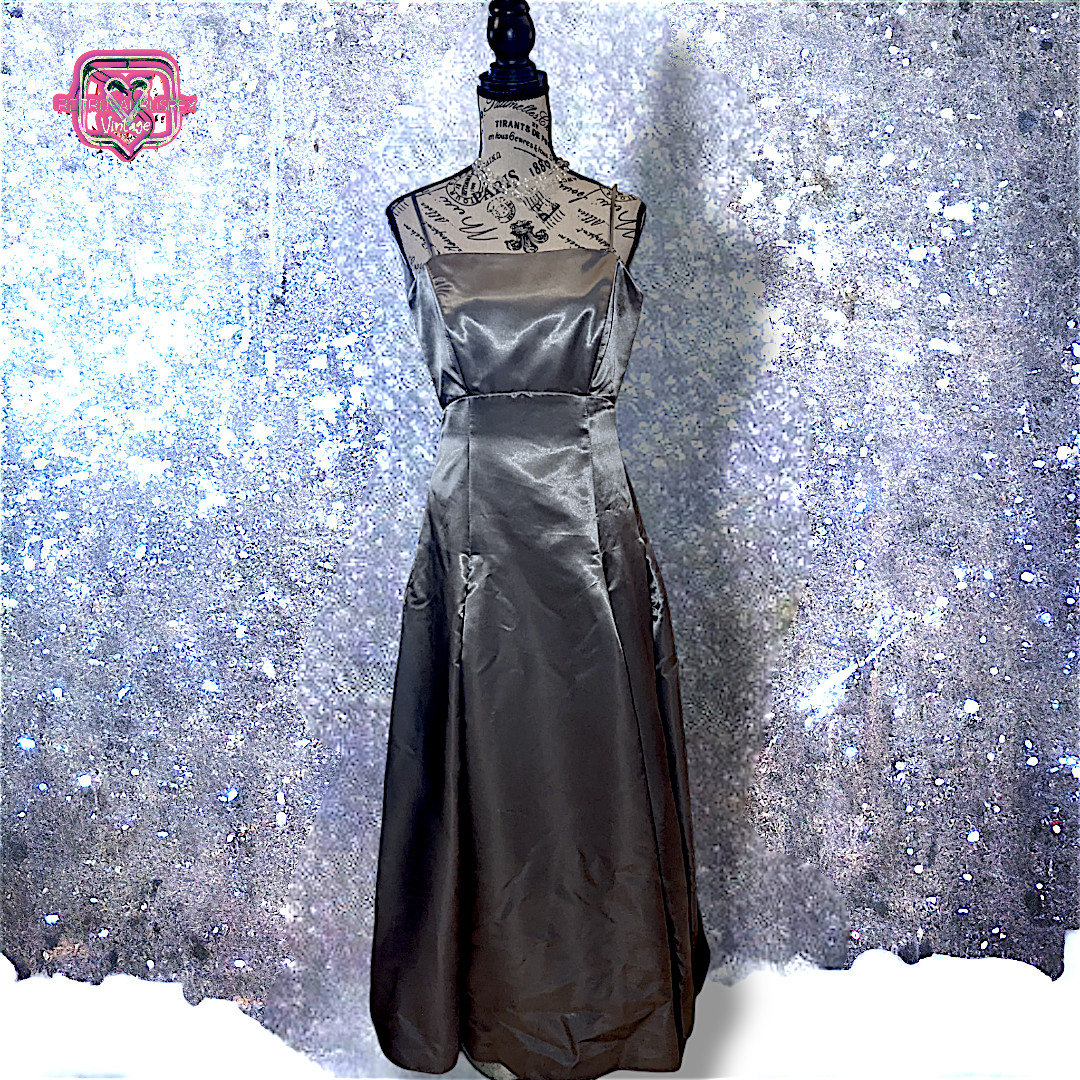 Vintage 90s Metallic Liquid Silver Maxi Party Dress, 7/8 Medium