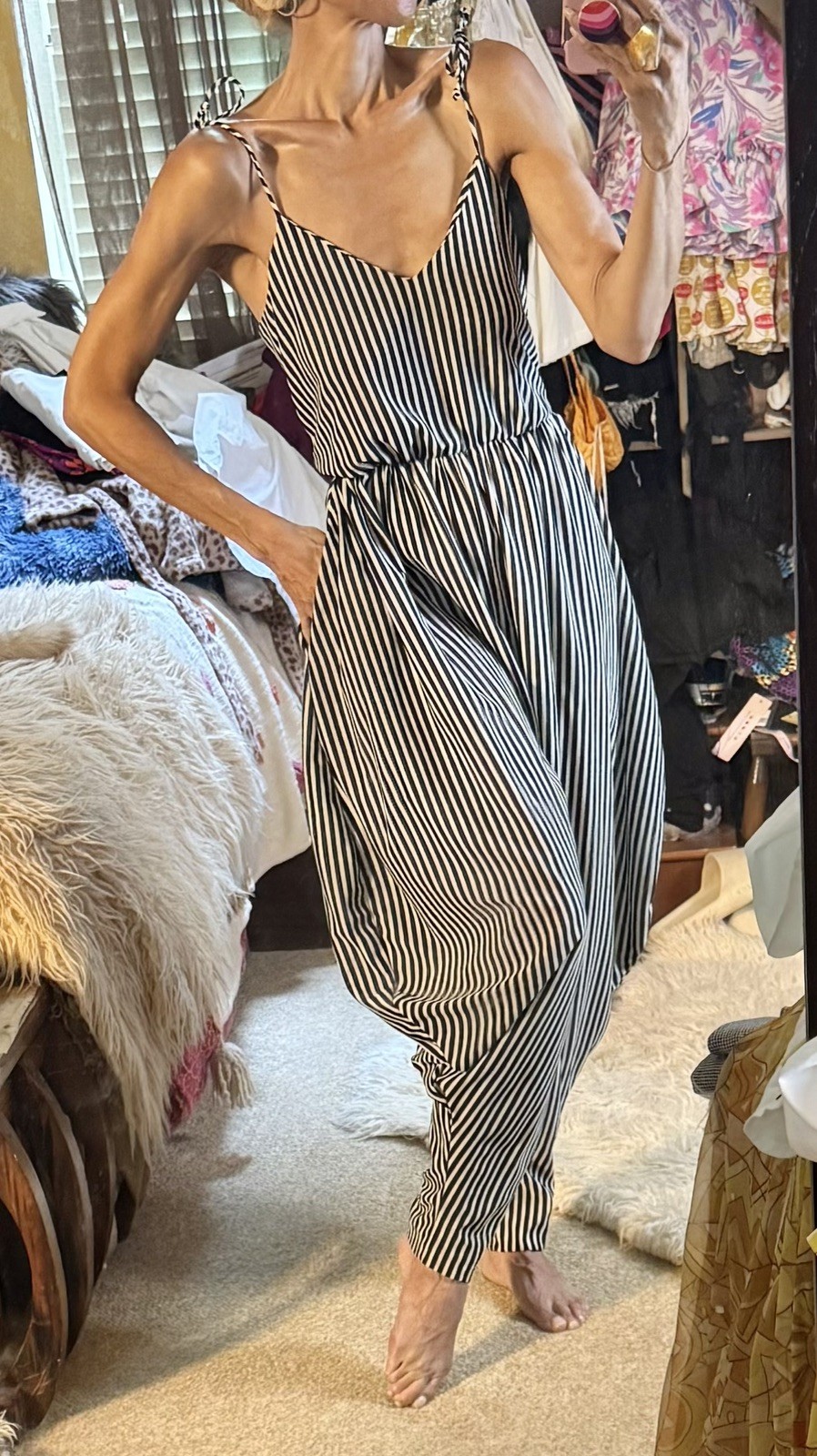 Vtg Diamond’s Run Wayne Harem Striped Jumpsuit Disco Studio 54 70s Dress S M