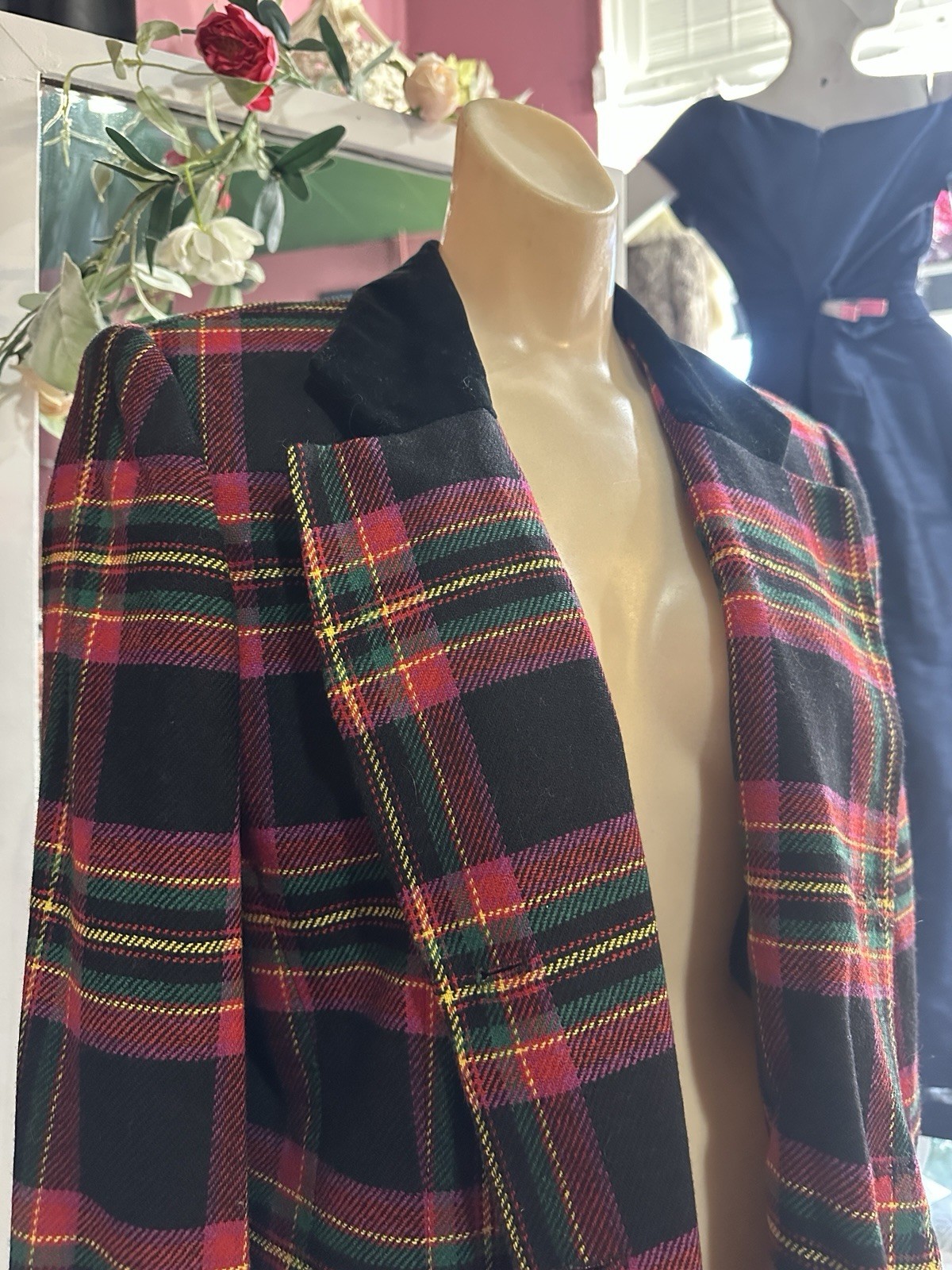 Vintage 80s 90s Structured Blazer Plaid Purple Green Holiday Tailored Diana M