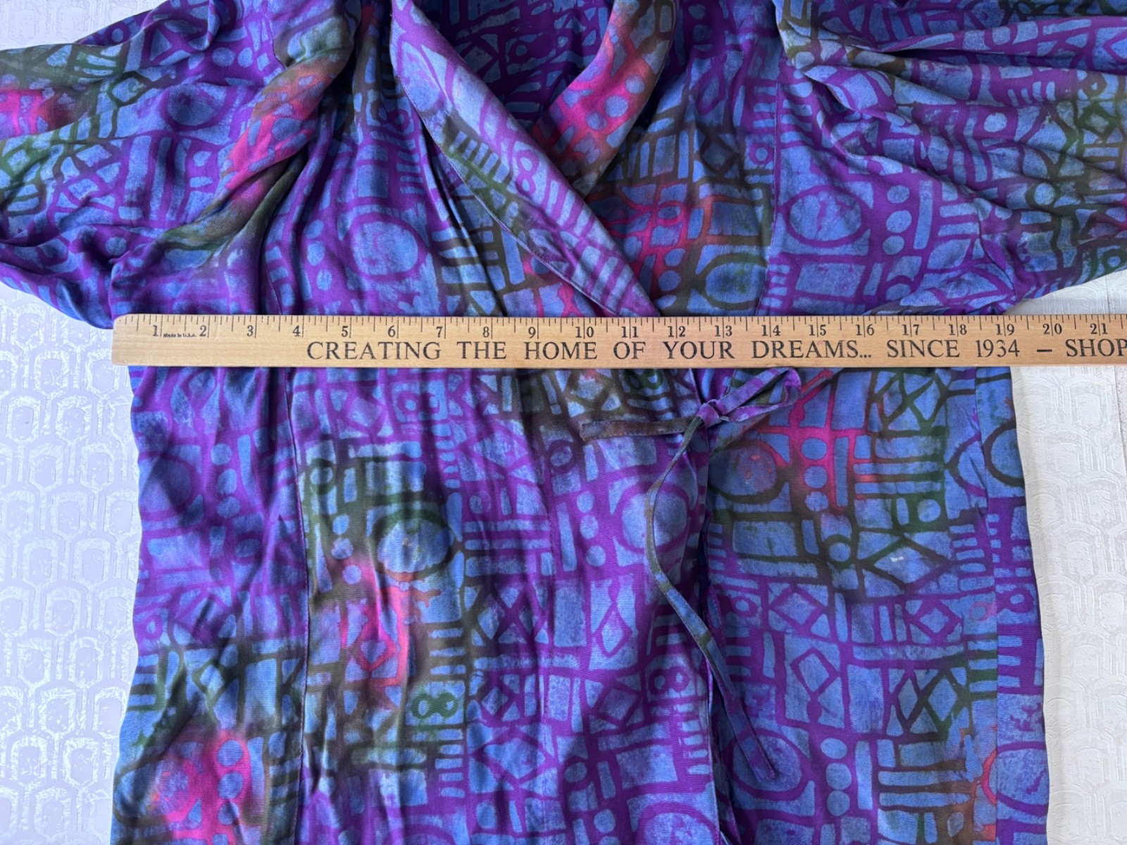 VTG 80’S BOHO PASSPORTS PIER ONE PURPLE BLUE BATIK PRINT WRAP TOP JACKET*S/M