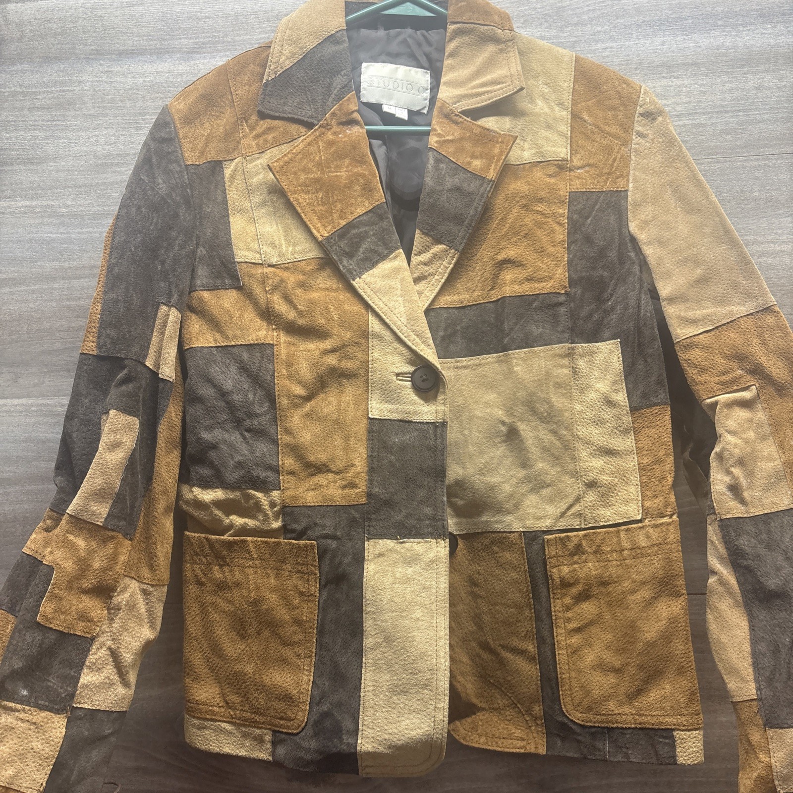Vintage Studio C Patchwork Leather Blazer Jacket Medium Retro 70s 90s Suede VGC