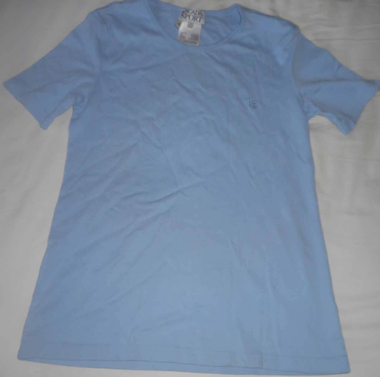 ESCADA Sport Shirt Blouse Blue Cotton Vintage E Logo Large Cotton