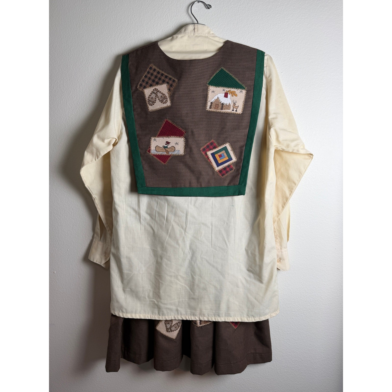 Vintage 80s Cottagecore Cabin Patchwork Square Dance Outfit 3 Piece Set