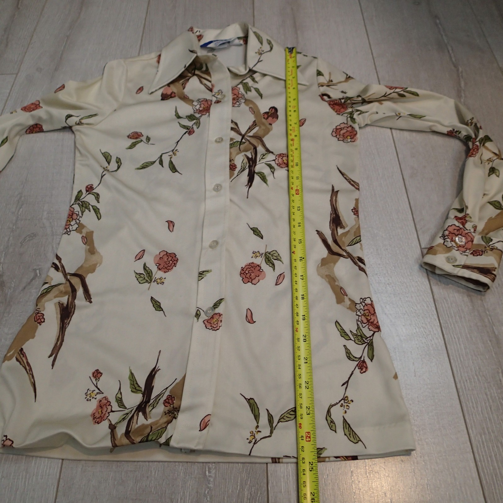 70’s VTG Women’s Knit Editions by Ship 'N Shore AOP Birds floral Blouse sz 8 top