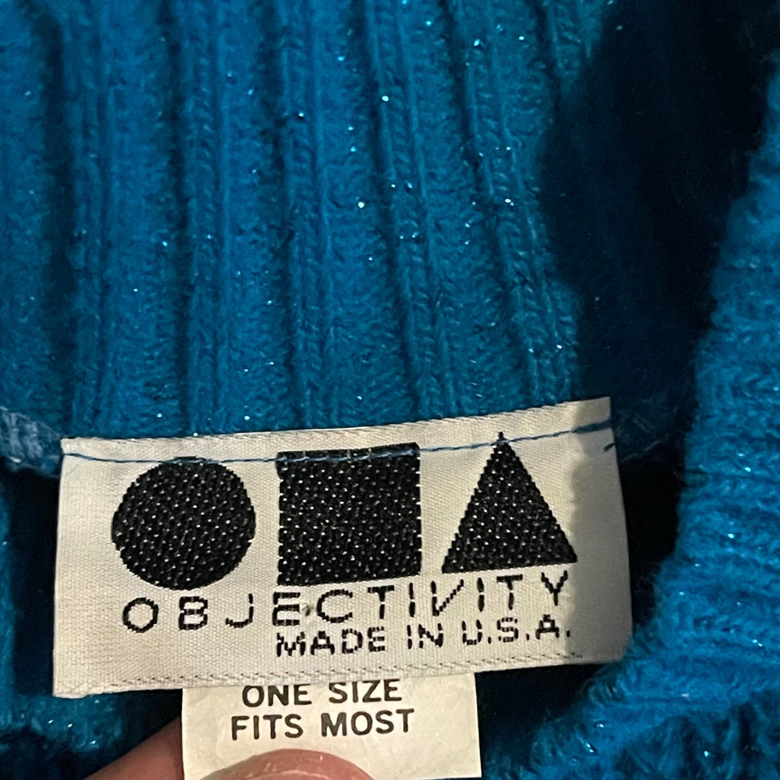 Vintage 1991 Objectivity Sweater Womens One Size Blue Sparkle Knit Made in USA