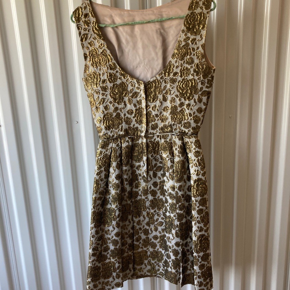 Mod Golden Rose Brocade Mini Dress 1960s