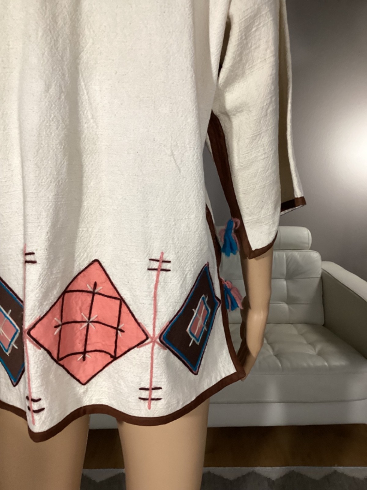 Vintage 70s Embroidered Applique Boho Hippie Cotton Ethnic Tunic Top