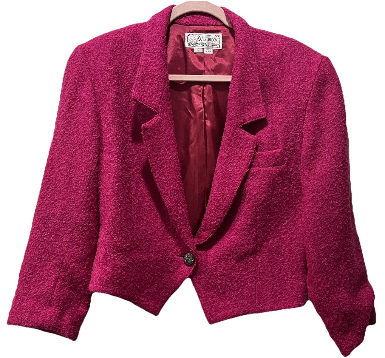 Westbrook Women’s Size 10 Bintage Wool Blazer/Jacket Magenta 1 Button Lined 80’s