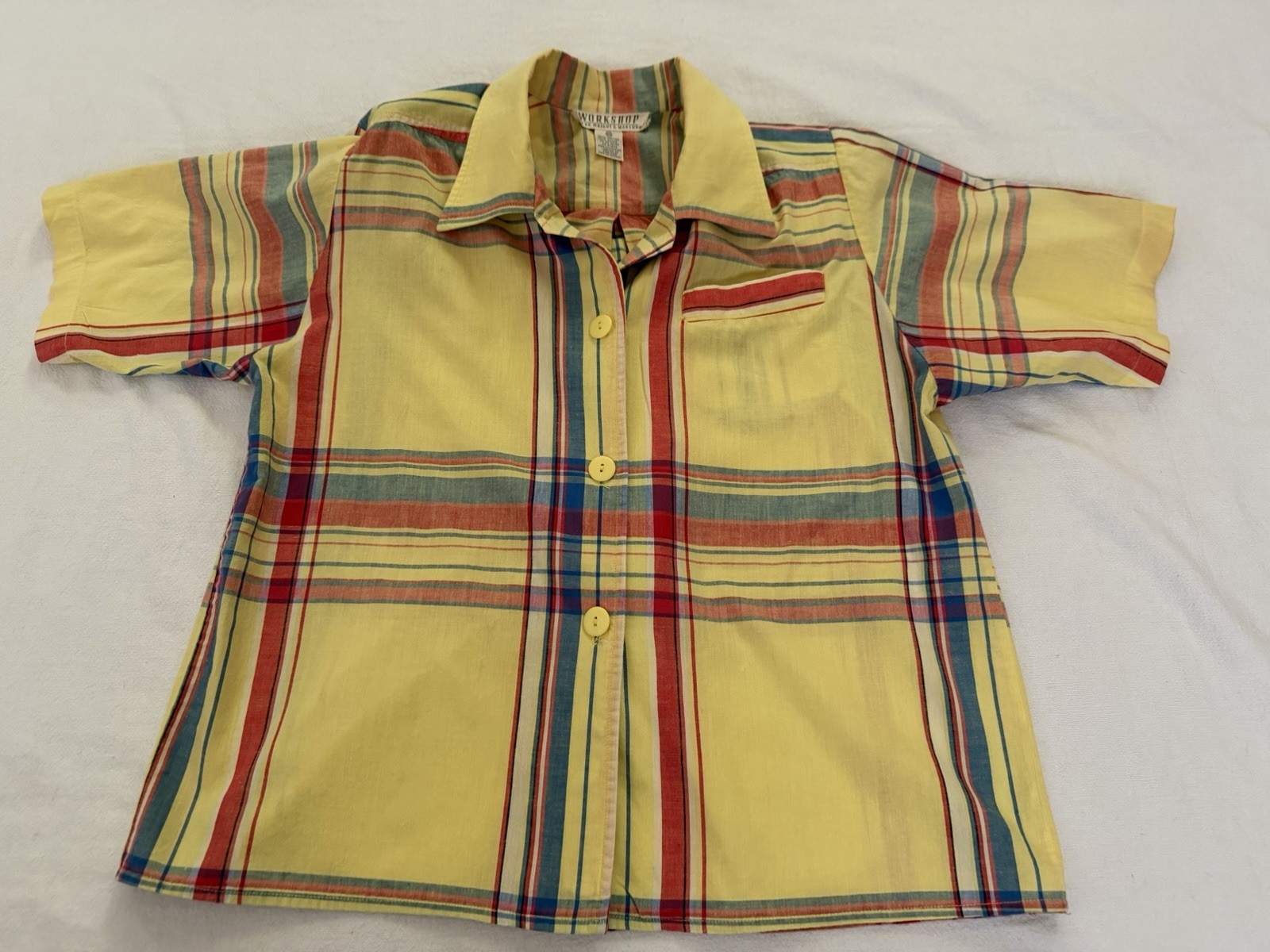 VTG 80S Workshop Fenn Wright & Manson Blouse Shoulder Pads Cropped /ShortTop HK