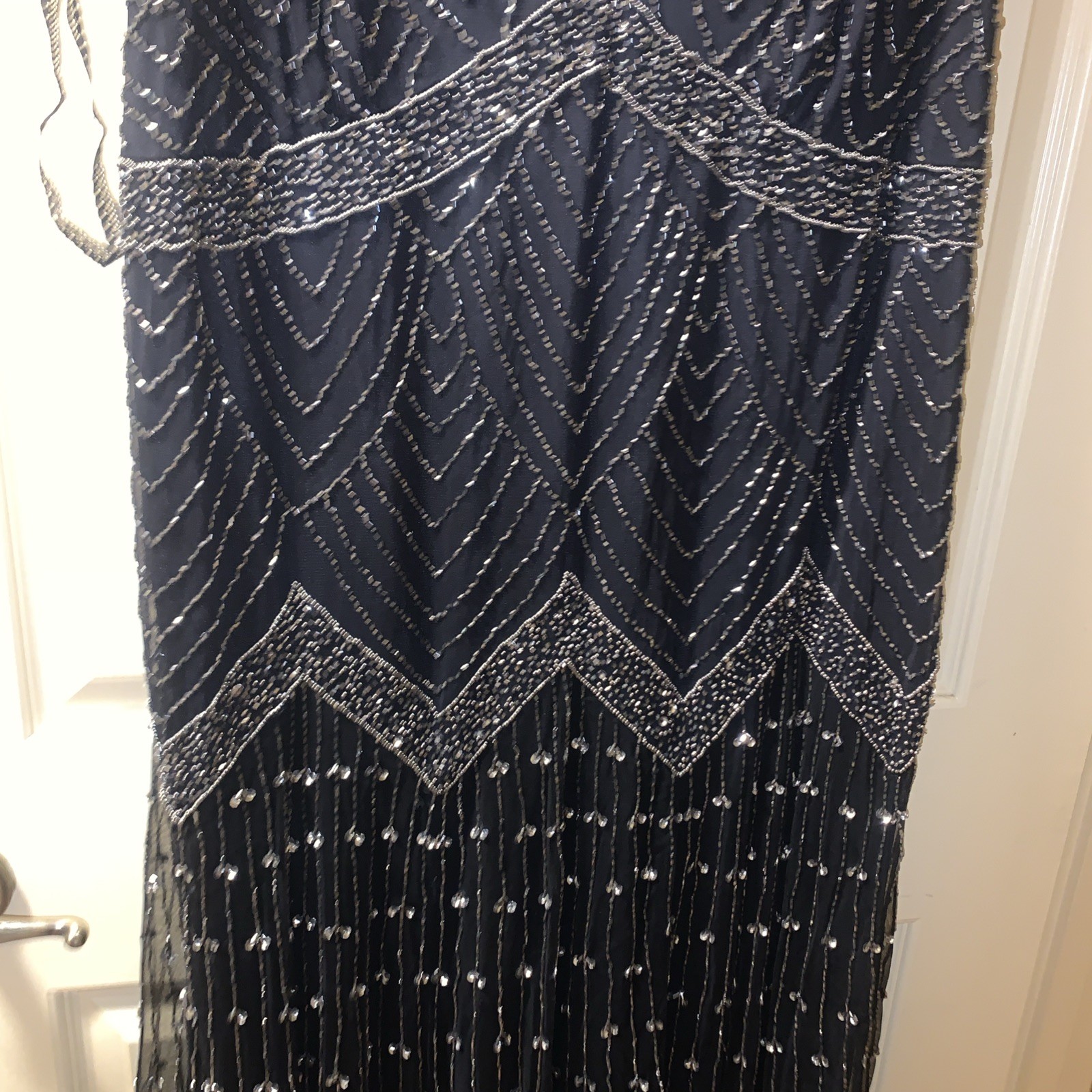 Flapper Dress 1920s Style Sequin Beaded Great Gatsby Party Size 20 Black /silvr
