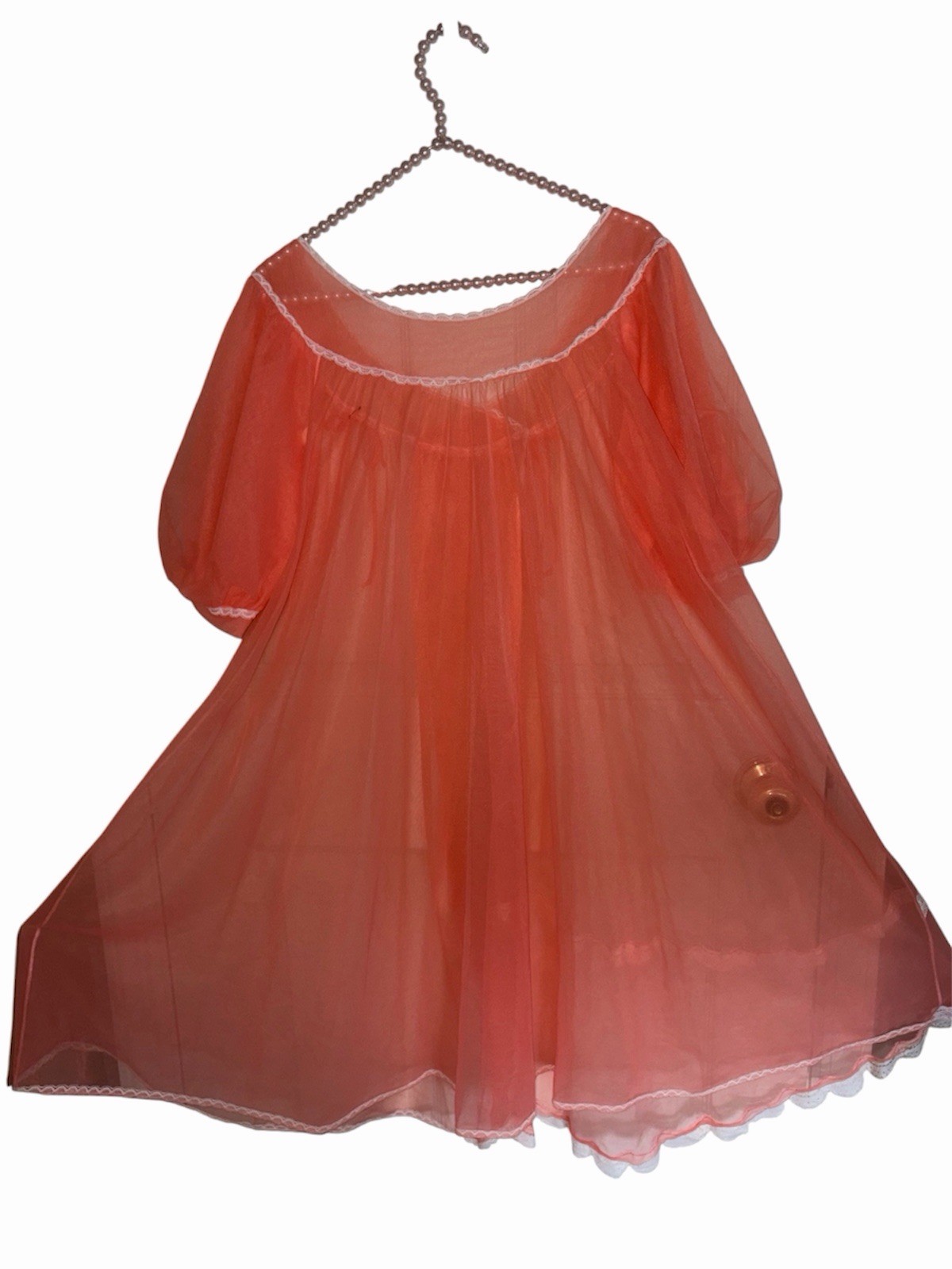 Vtg LISETTE Lingerie Sheer Nylon Chiffon Peignoir Robe Small Coral