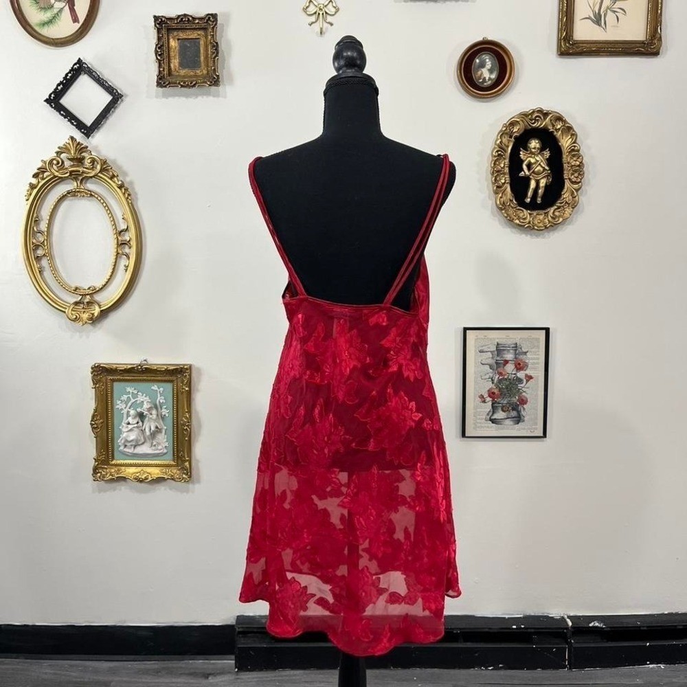Vintage Y2K Frederick’s of Hollywood Red Sheer Floral Slip Dress