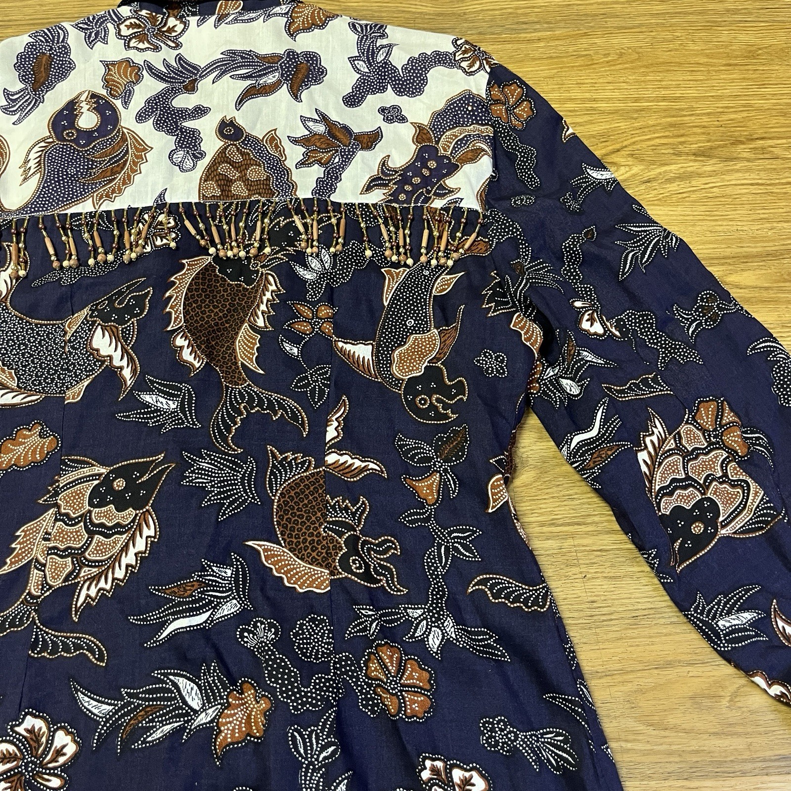 Vintage FAITH Beaded Fringe Blouse JacketSize L Boho Statement Top Artsy Unique