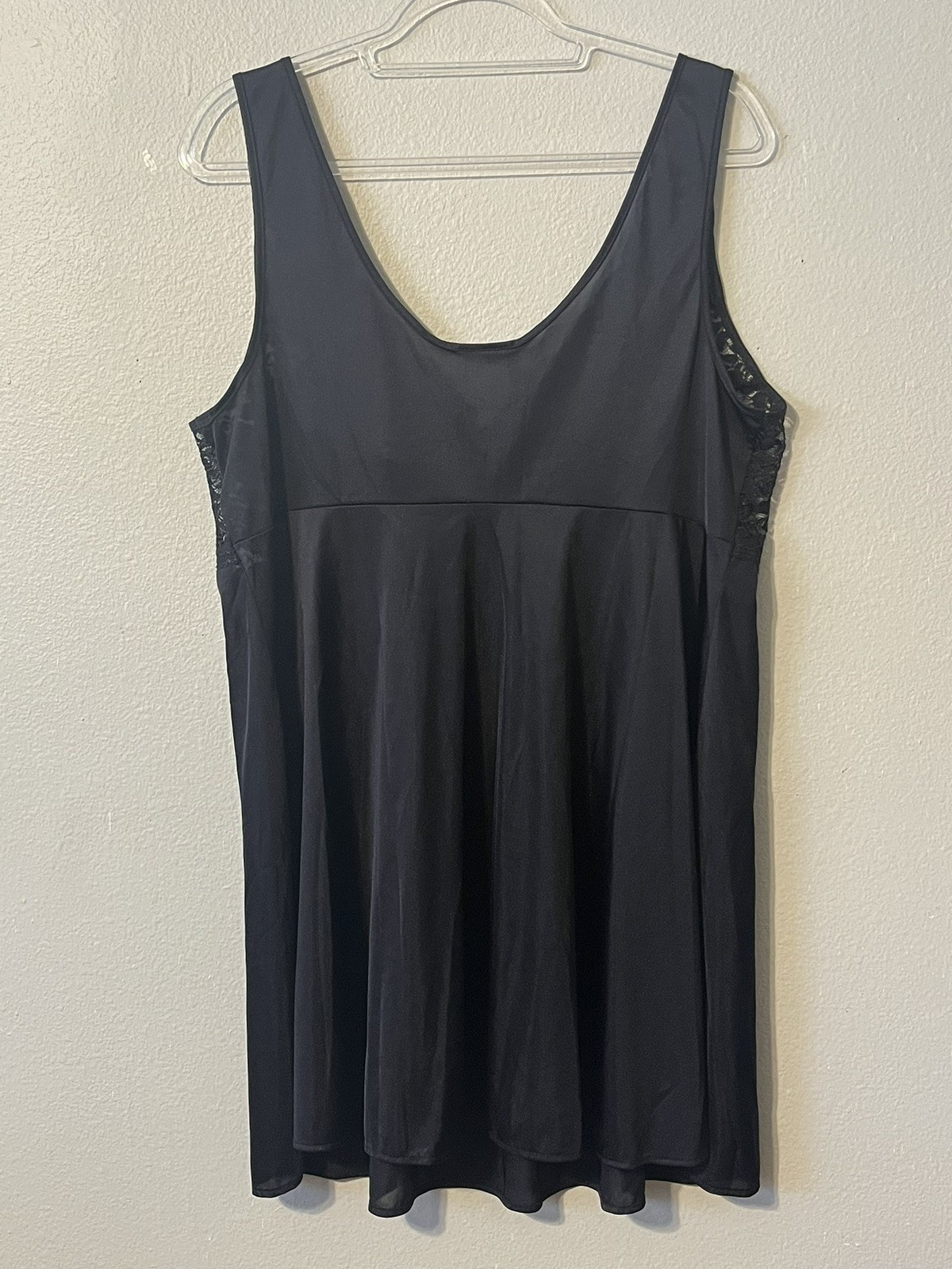 Vintage Lingerie Black Chemise with Black Lace Bodice Romantic Feminine Size 1X