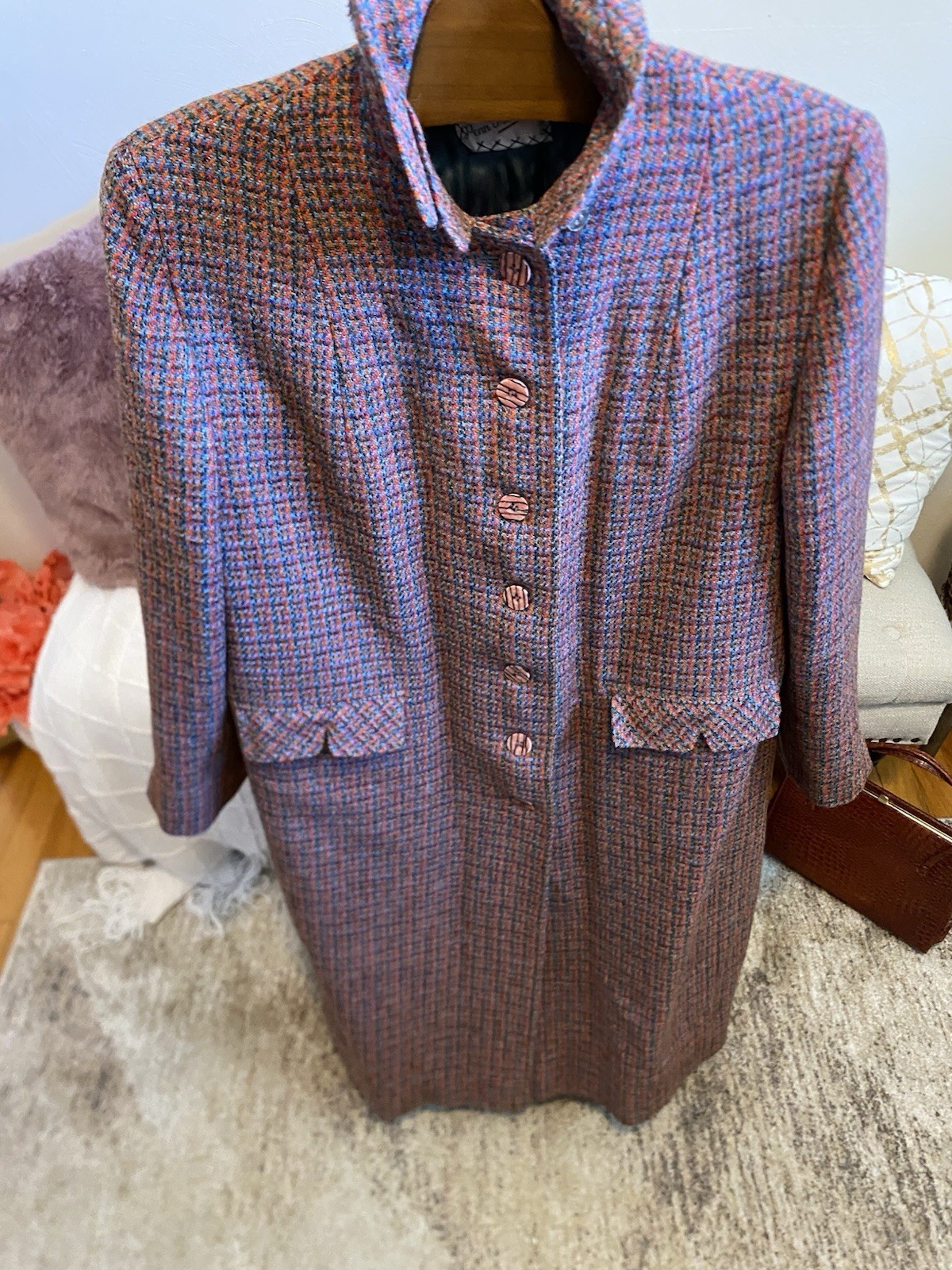 VTG Tar-Shire 1960’s Women’s Harris Tweed Wool Houndstooth Coat Size L XL EUC