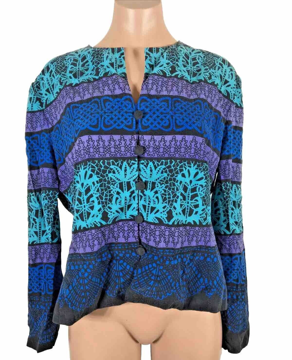 Vintage Cropped Adrianna Papell Talbots 14 Silk Skirt Suit Jacket Lined Blue