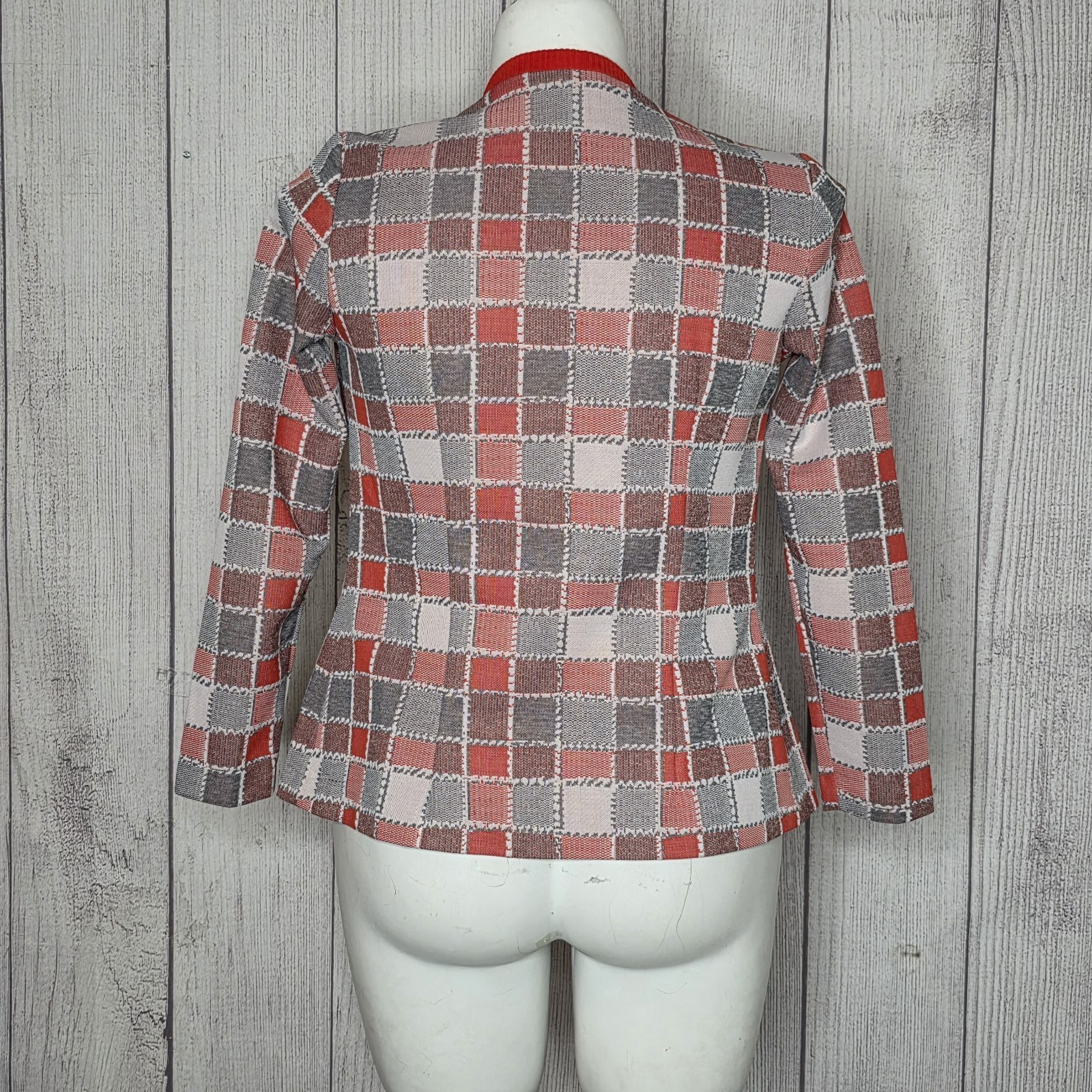VTG 70s “It’s Better” Orange/Red Plaid Knit Dress & Blazer Set, sz Large